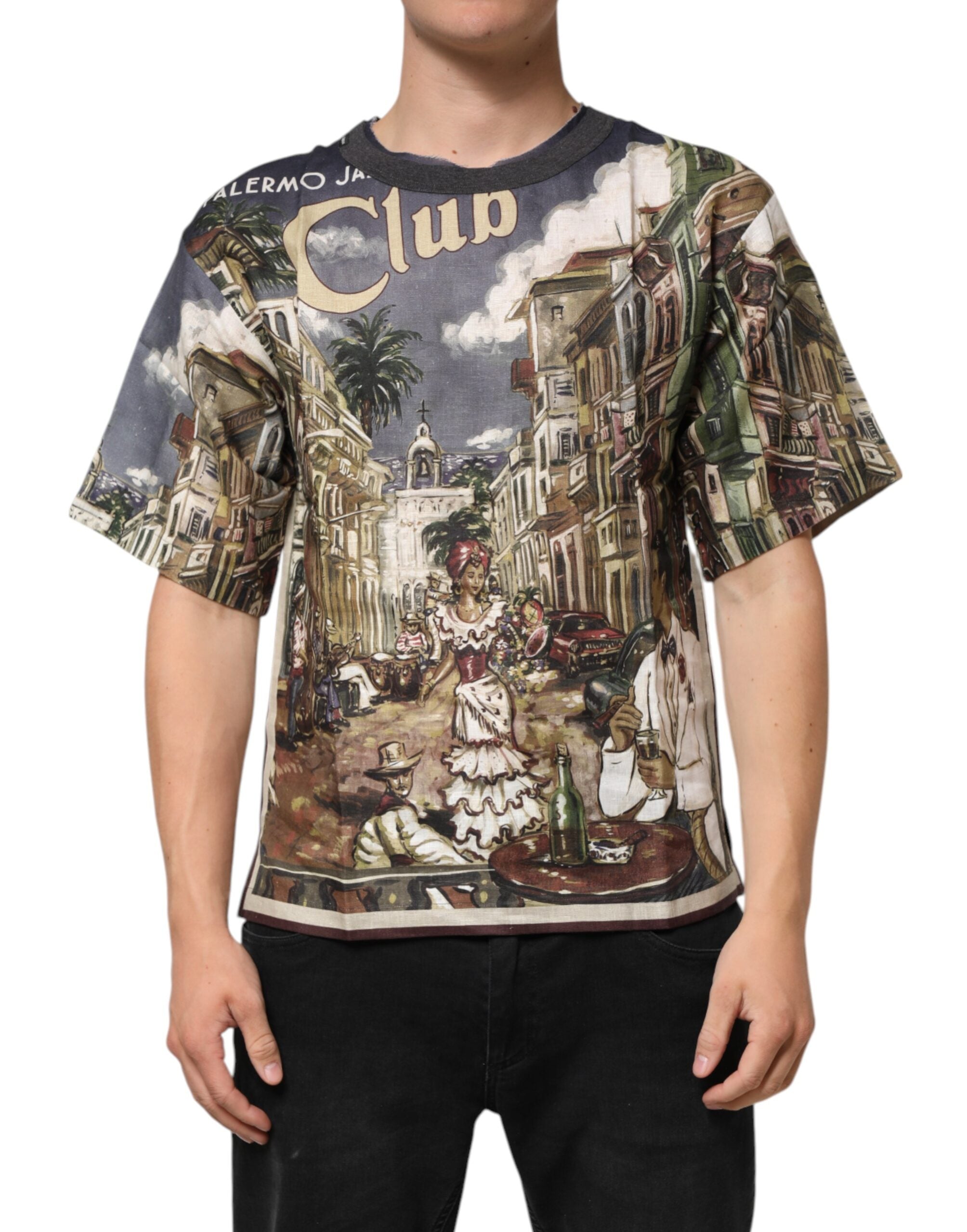 Dolce & Gabbana Palermo Jazz Club Linen Crew Neck Men T-shirt Dolce & Gabbana