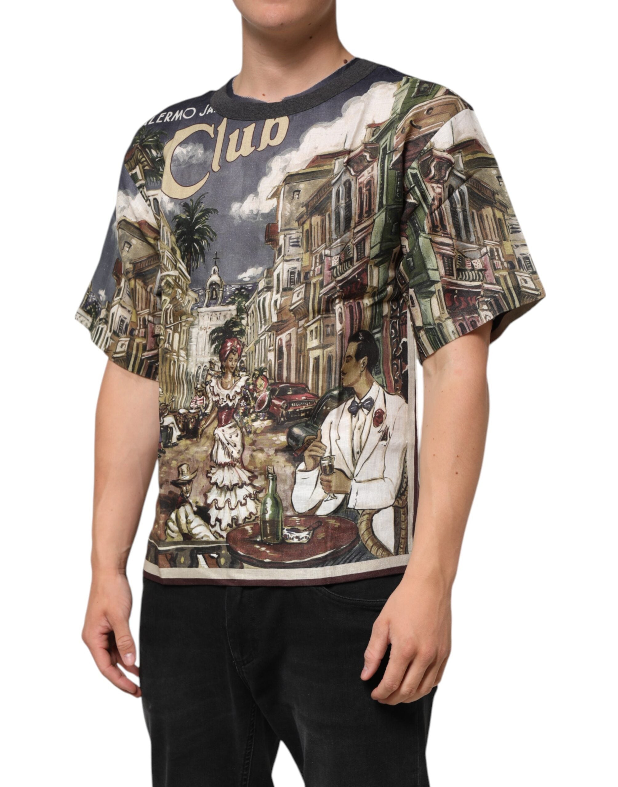 Dolce & Gabbana Palermo Jazz Club Linen Crew Neck Men T-shirt Dolce & Gabbana