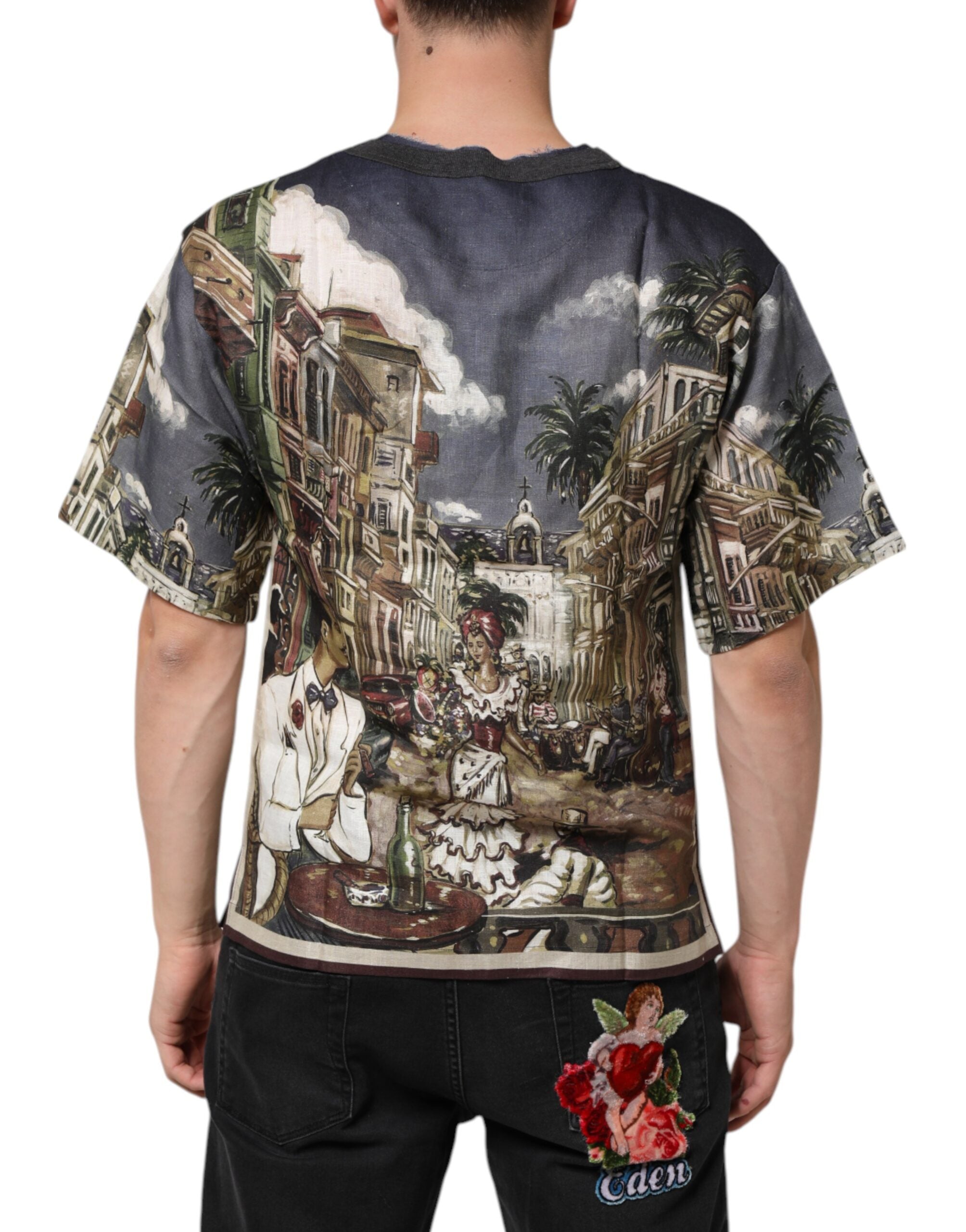Dolce & Gabbana Palermo Jazz Club Linen Crew Neck Men T-shirt Dolce & Gabbana