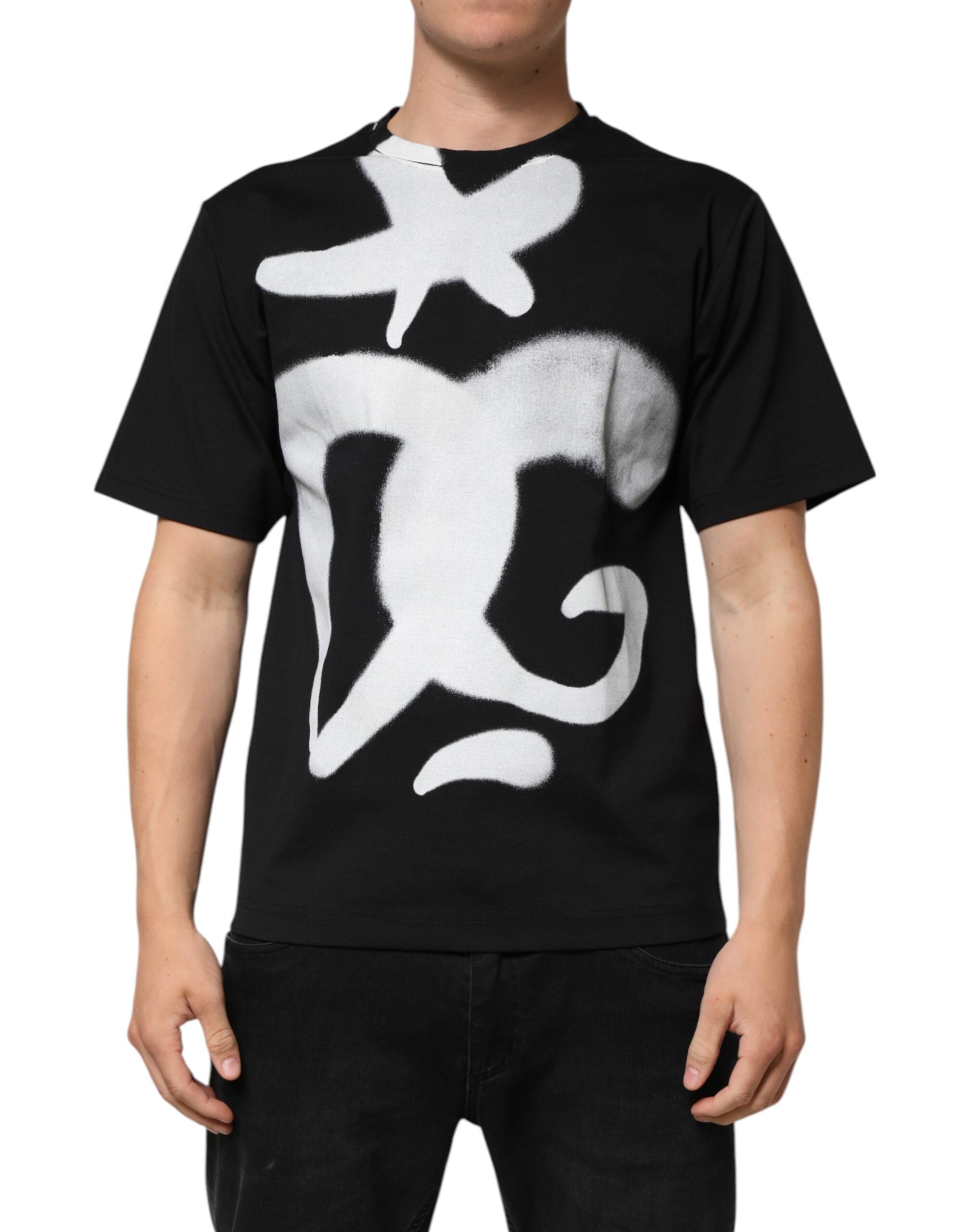 Dolce & Gabbana Black Cotton DG Logo Graffiti Short Sleeve T-shirt Dolce & Gabbana