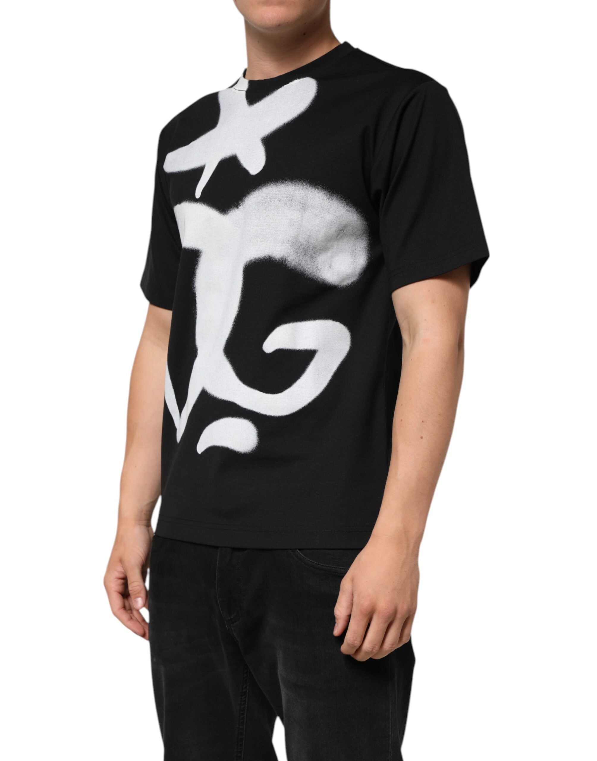 Dolce & Gabbana Black Cotton DG Logo Graffiti Short Sleeve T-shirt Dolce & Gabbana