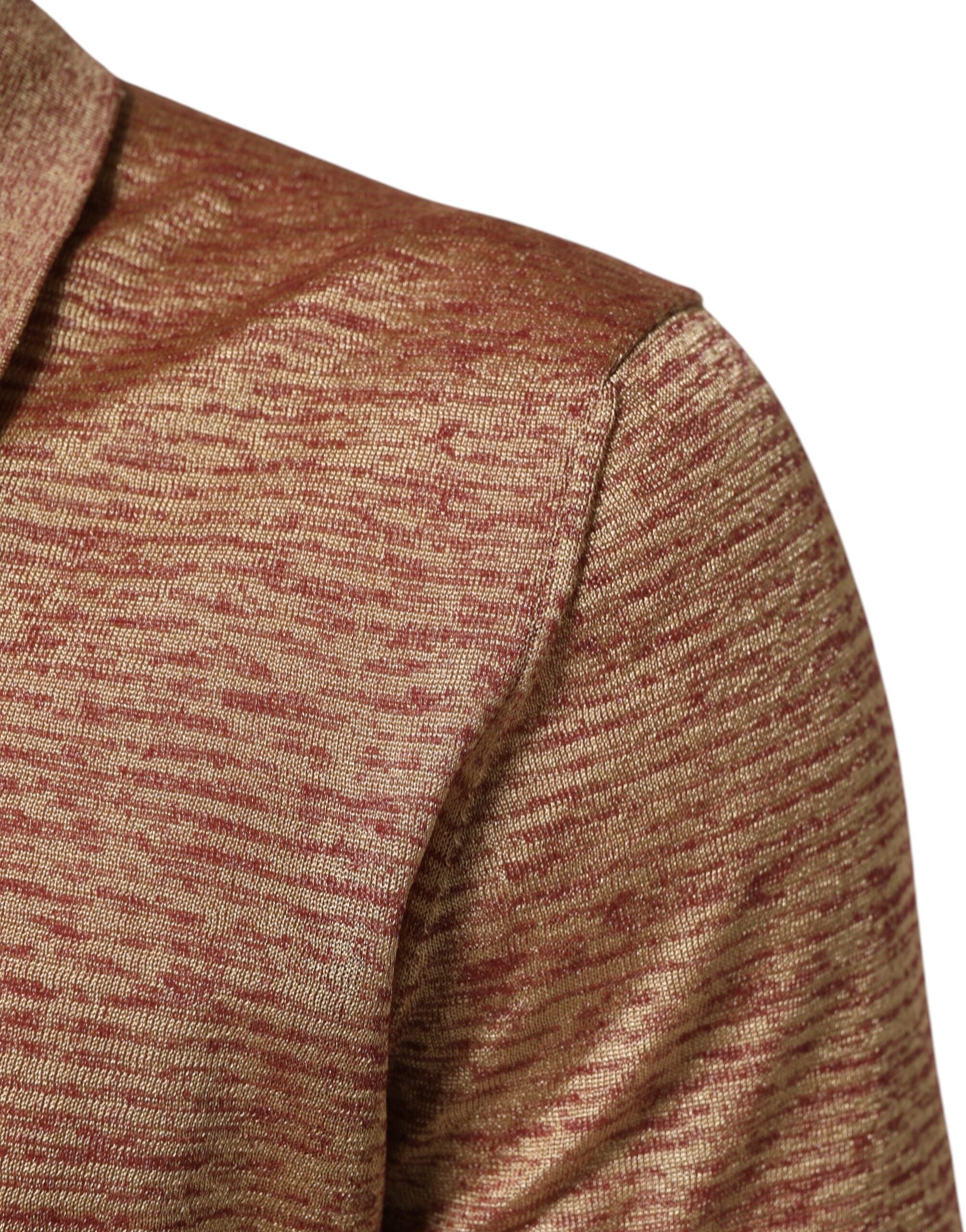 Dolce & Gabbana Brown Silk Textured Short Sleeve Polo T-shirt Dolce & Gabbana