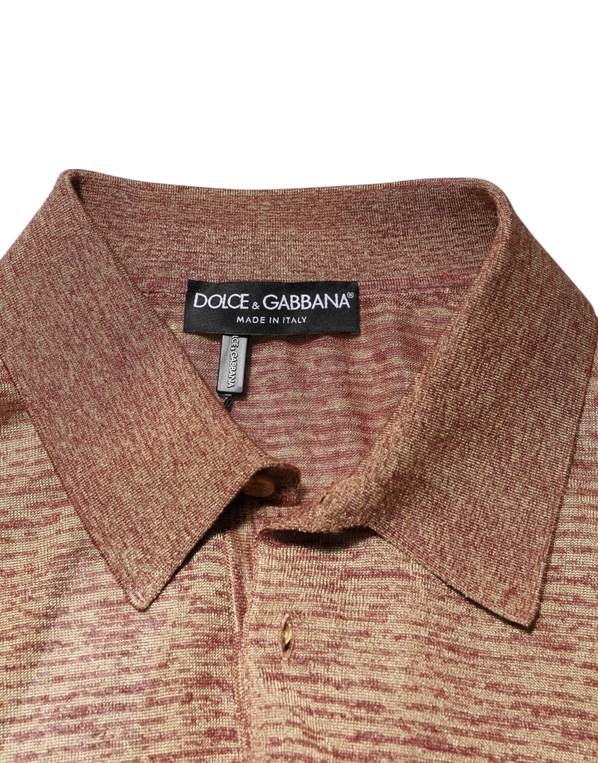 Dolce & Gabbana Brown Silk Textured Short Sleeve Polo T-shirt Dolce & Gabbana