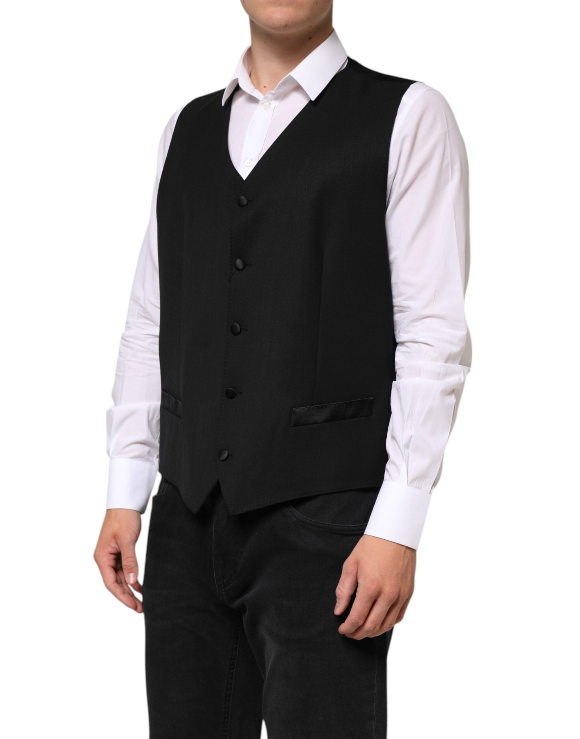 Dolce & Gabbana Black Wool Dress Formal Men Waistcoat Vest Dolce & Gabbana
