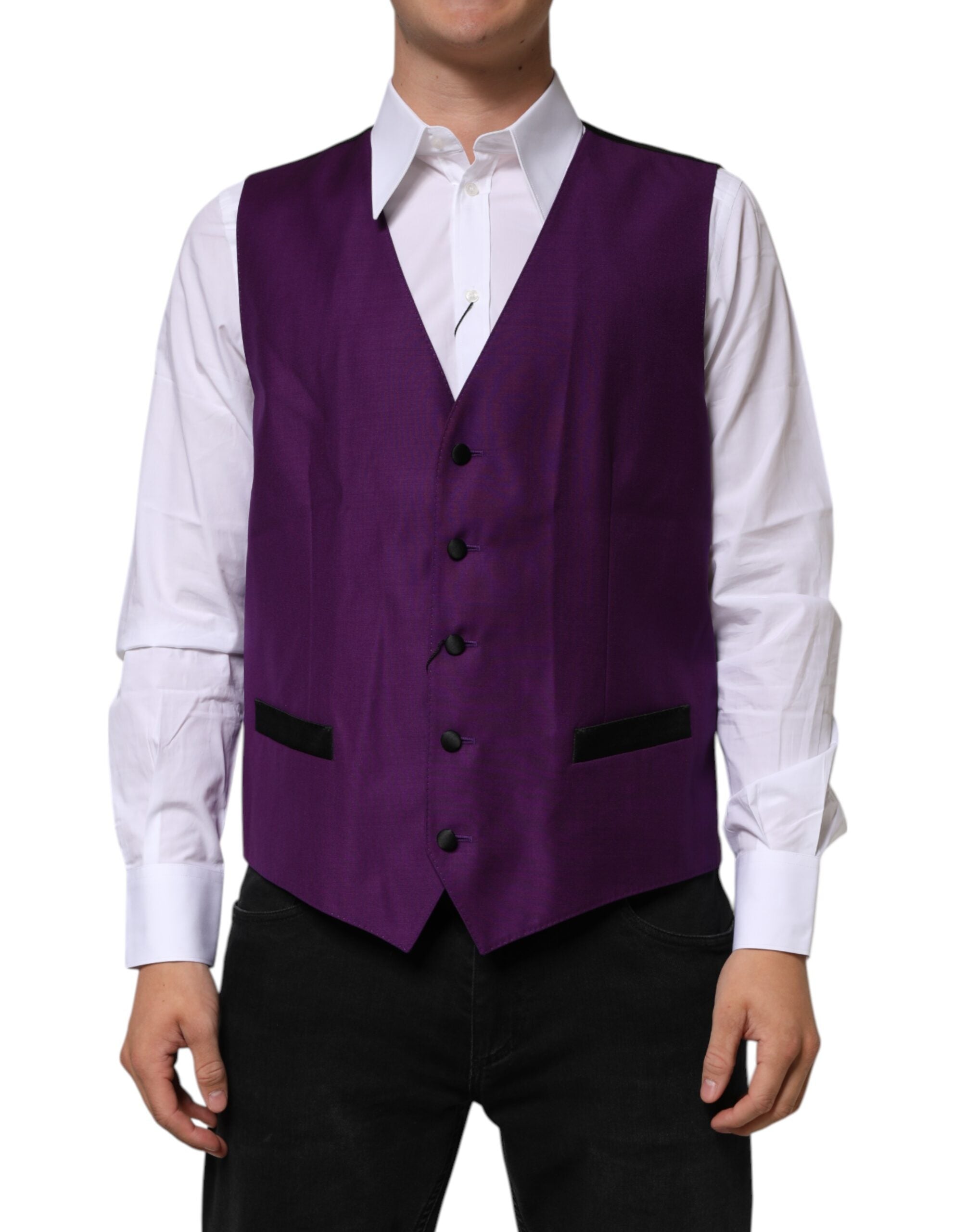 Dolce & Gabbana Purple Wool Dress Formal Waistcoat Vest Dolce & Gabbana