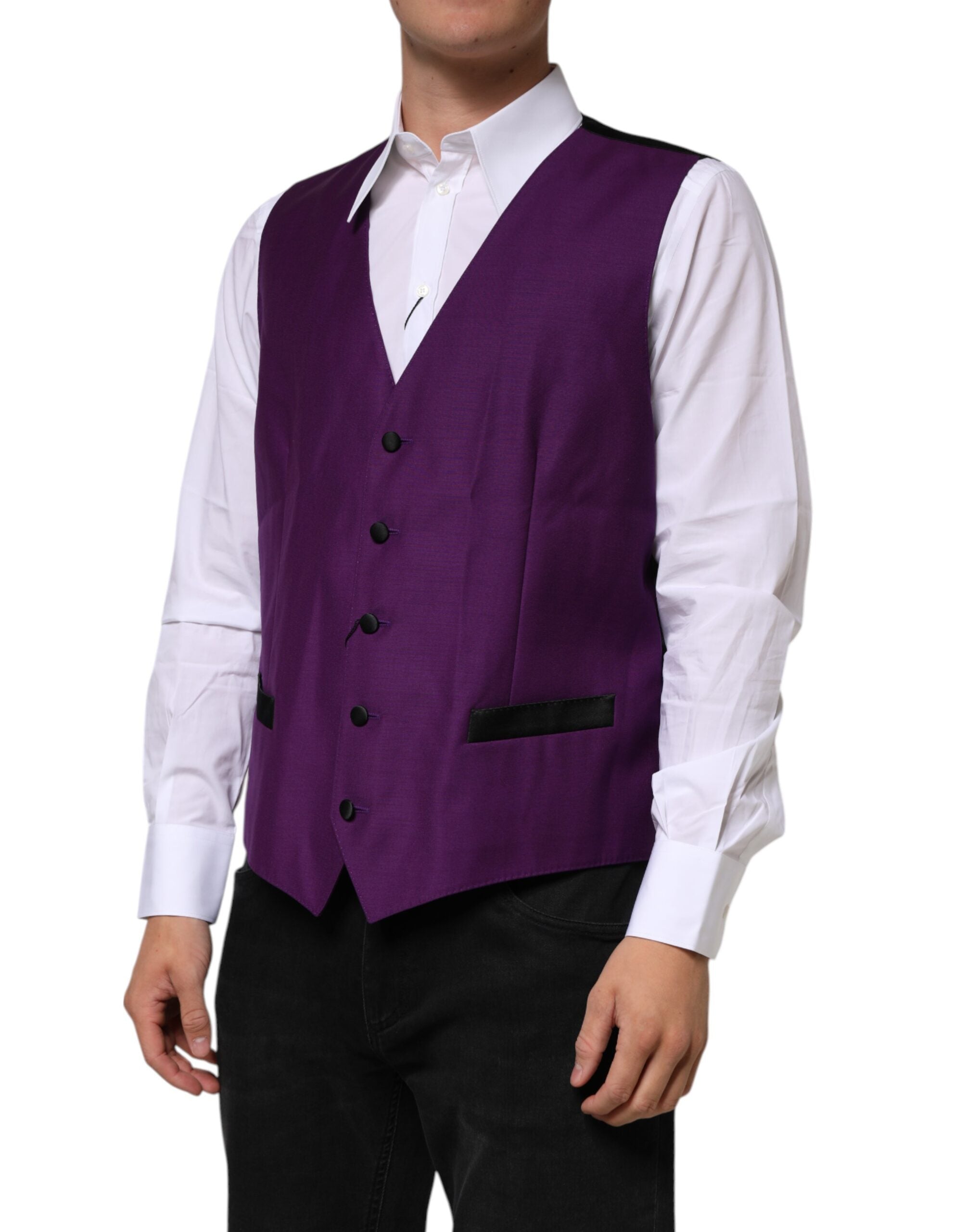 Dolce & Gabbana Purple Wool Dress Formal Waistcoat Vest Dolce & Gabbana