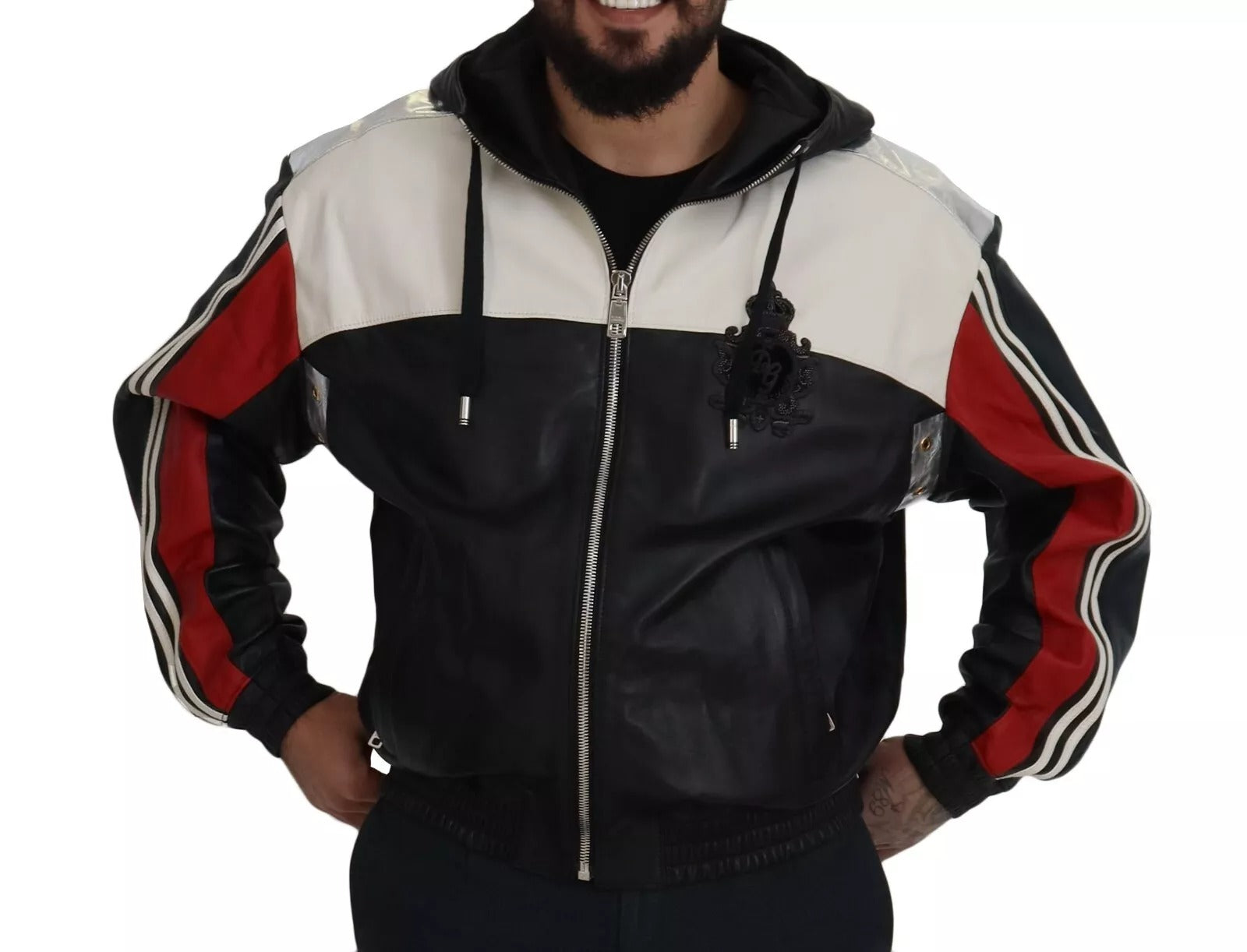 Dolce & Gabbana Black Leather Hooded Blouson Jacket Dolce & Gabbana