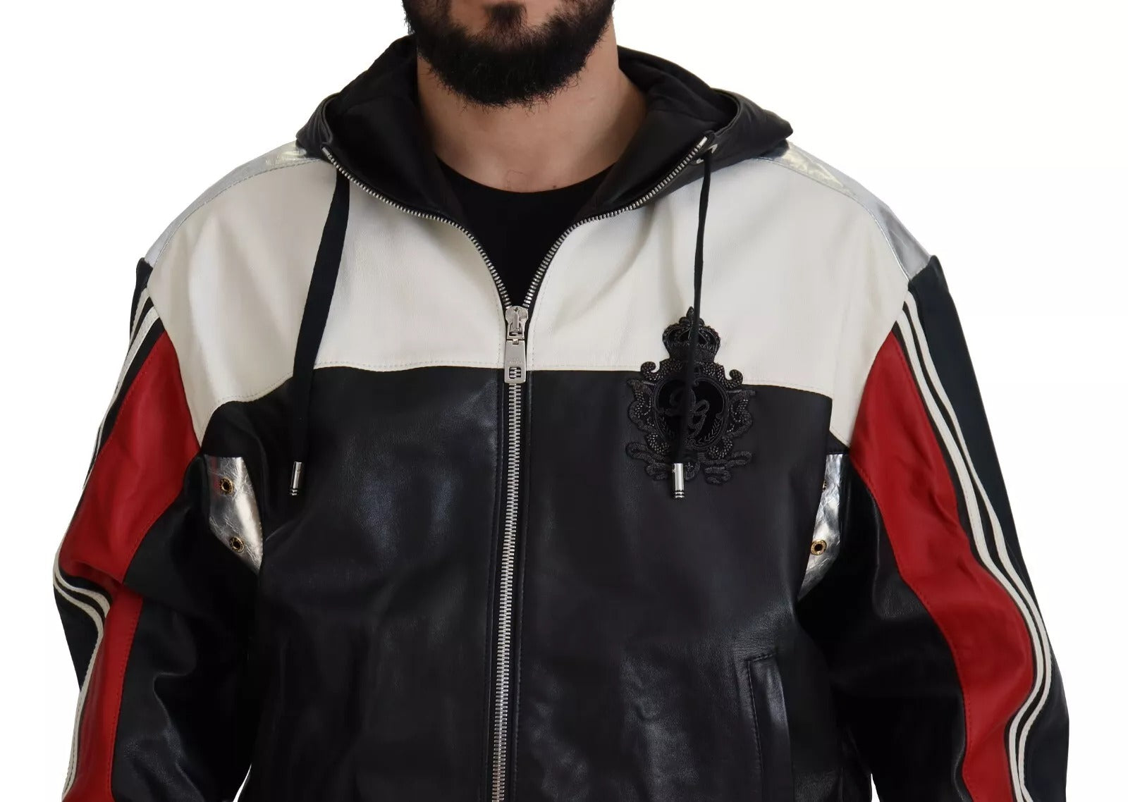 Dolce & Gabbana Black Leather Hooded Blouson Jacket Dolce & Gabbana