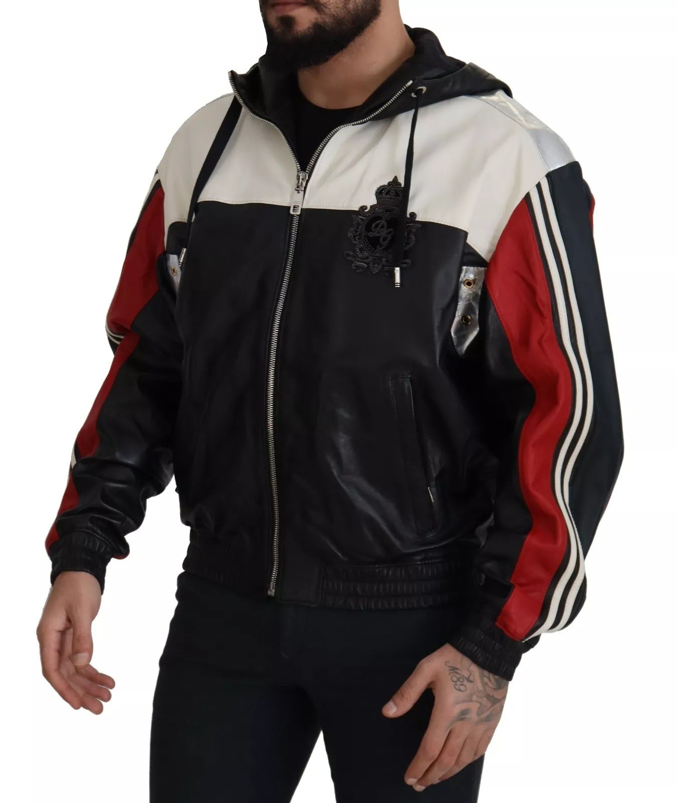 Dolce & Gabbana Black Leather Hooded Blouson Jacket Dolce & Gabbana