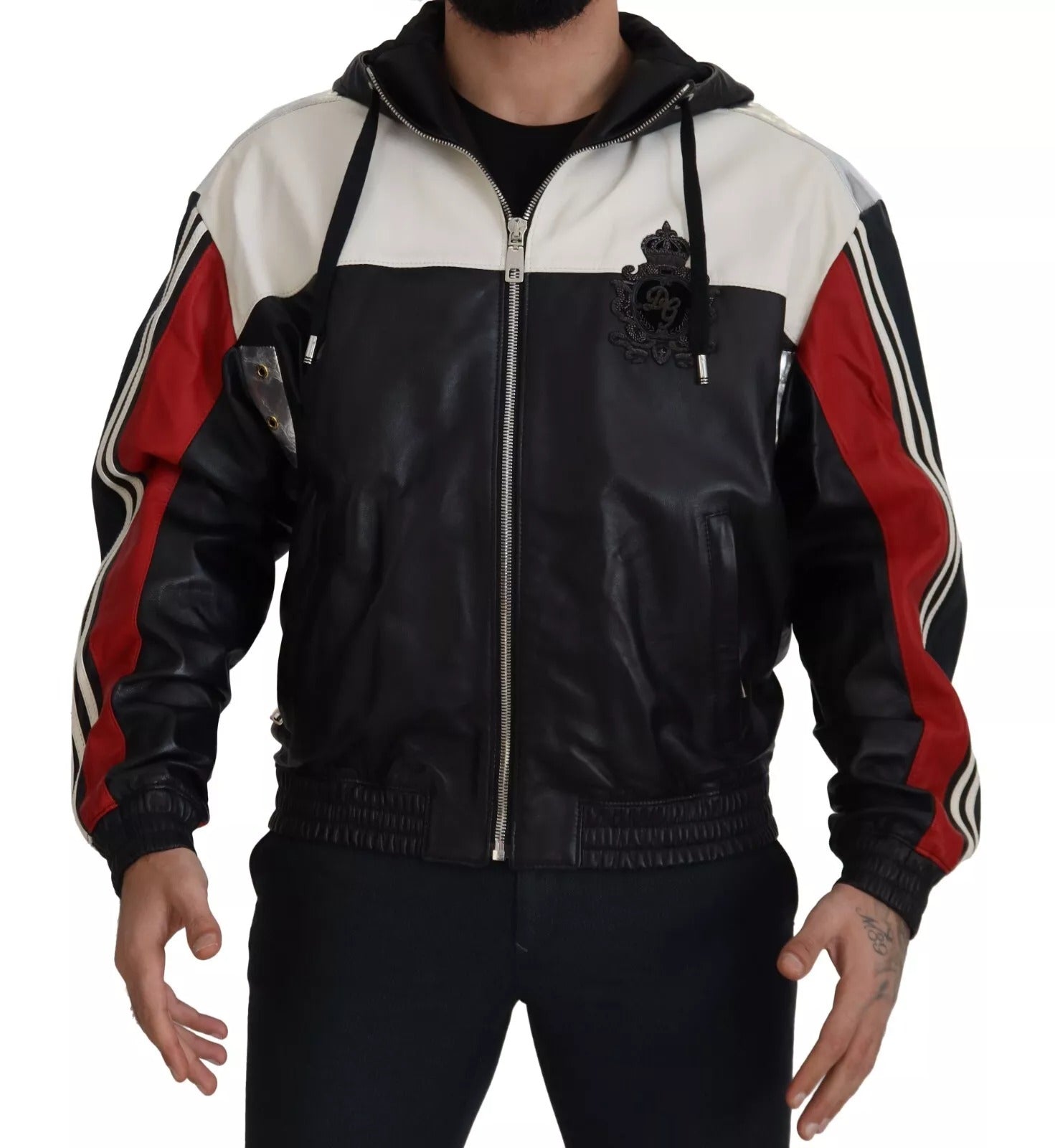 Dolce & Gabbana Black Leather Hooded Blouson Jacket Dolce & Gabbana