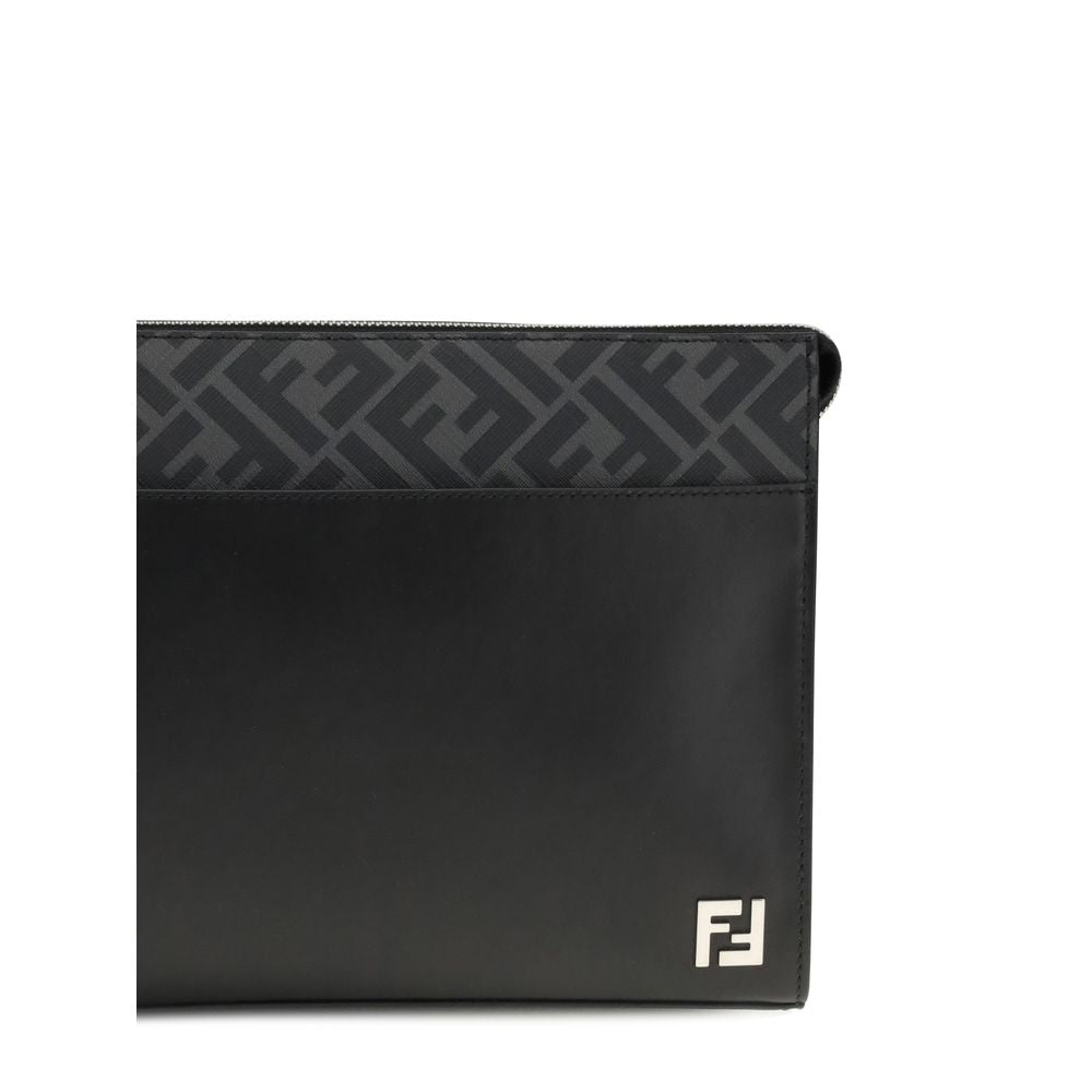 Fendi Black Calf Leather Bos Taurus Clutch Bag Fendi