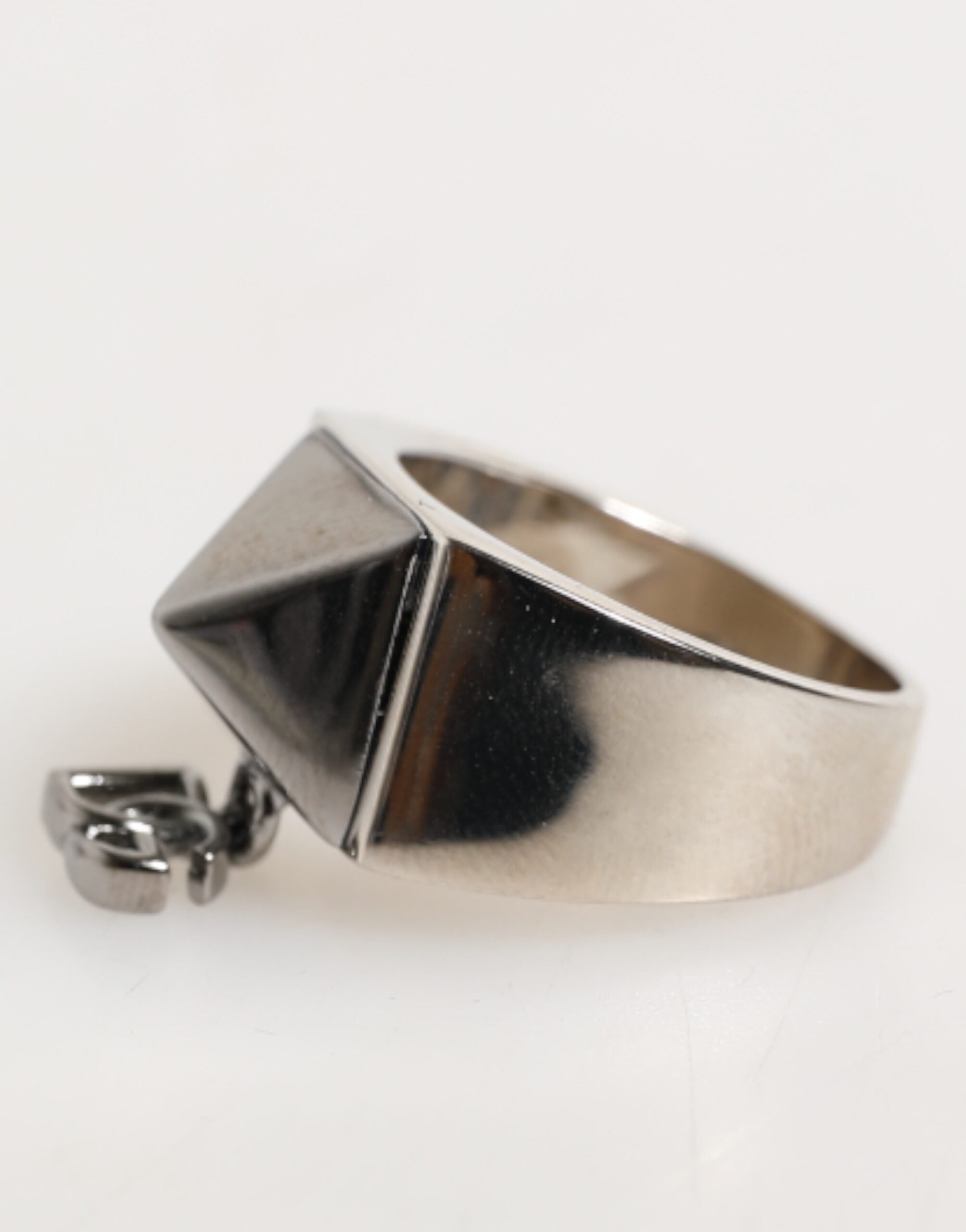 Dolce & Gabbana Silver Tone Pyramid DG Logo Real Brass Ring Dolce & Gabbana