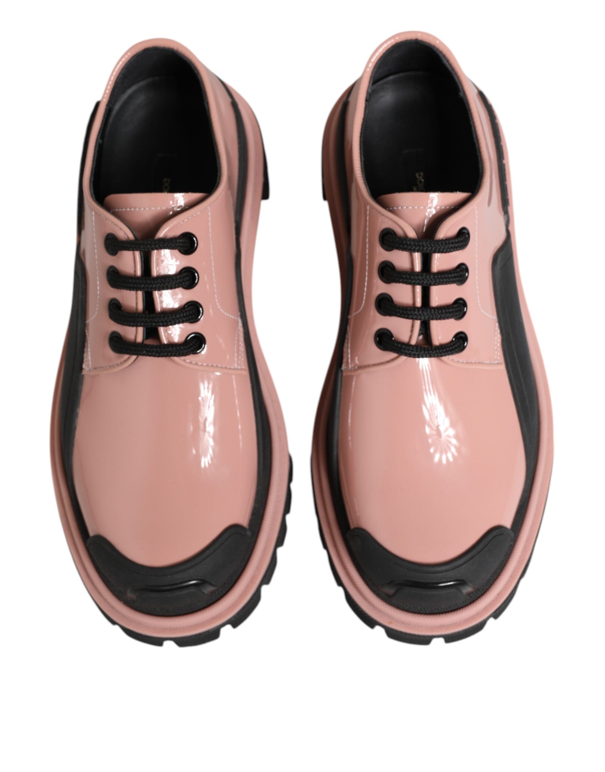 Dolce & Gabbana Light Powder Pink Black Leather Lace-Up Shoes Dolce & Gabbana
