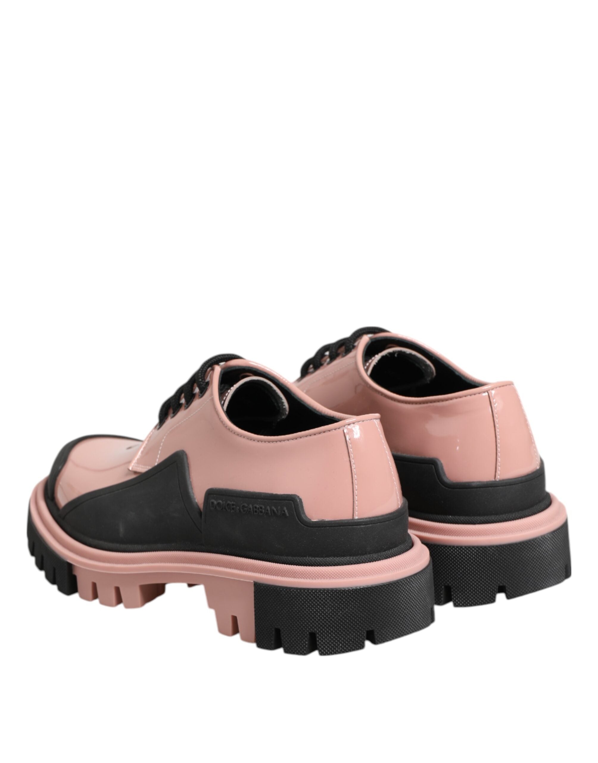 Dolce & Gabbana Light Powder Pink Black Leather Lace-Up Shoes Dolce & Gabbana