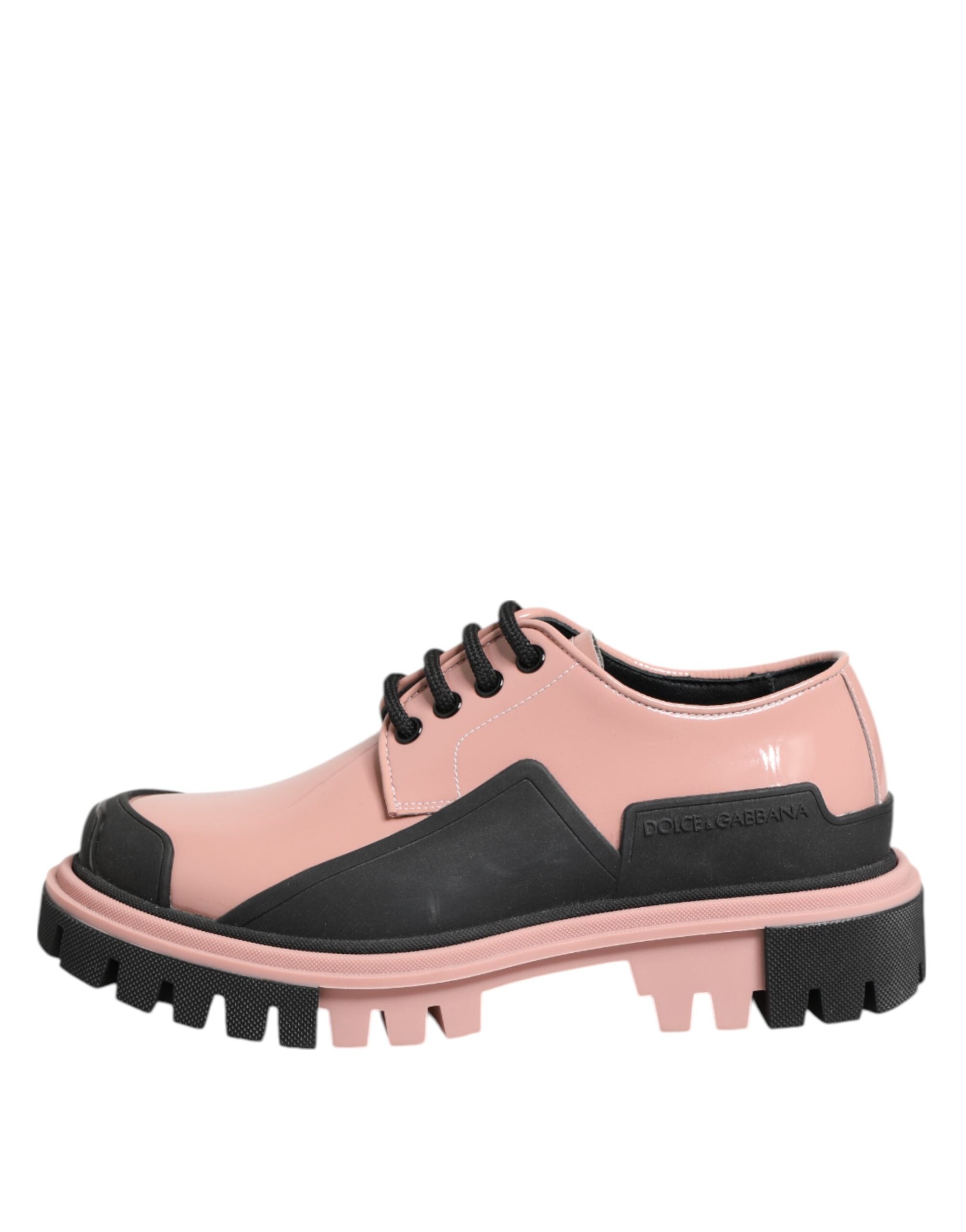 Dolce & Gabbana Light Powder Pink Black Leather Lace-Up Shoes Dolce & Gabbana