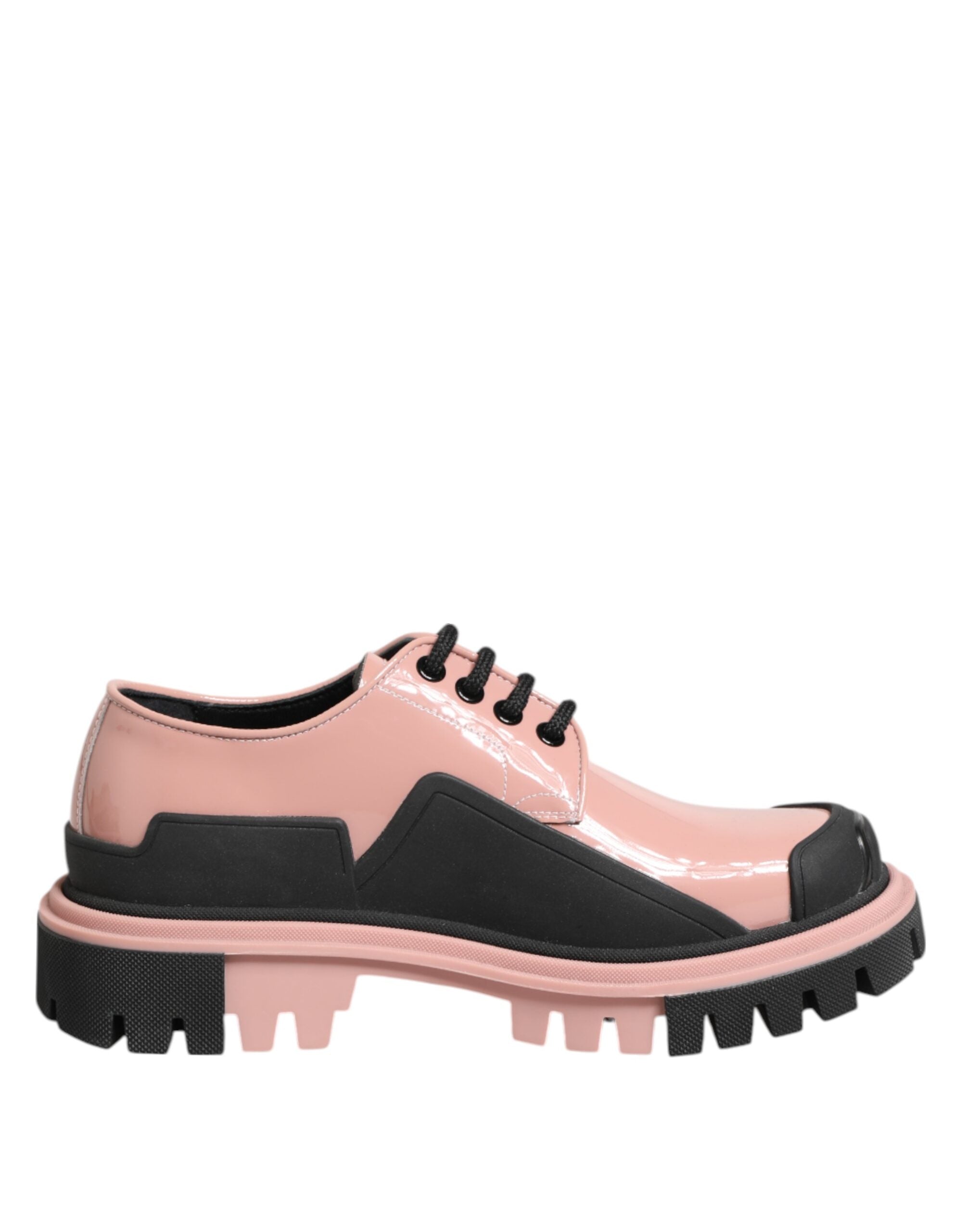 Dolce & Gabbana Light Powder Pink Black Leather Lace-Up Shoes Dolce & Gabbana