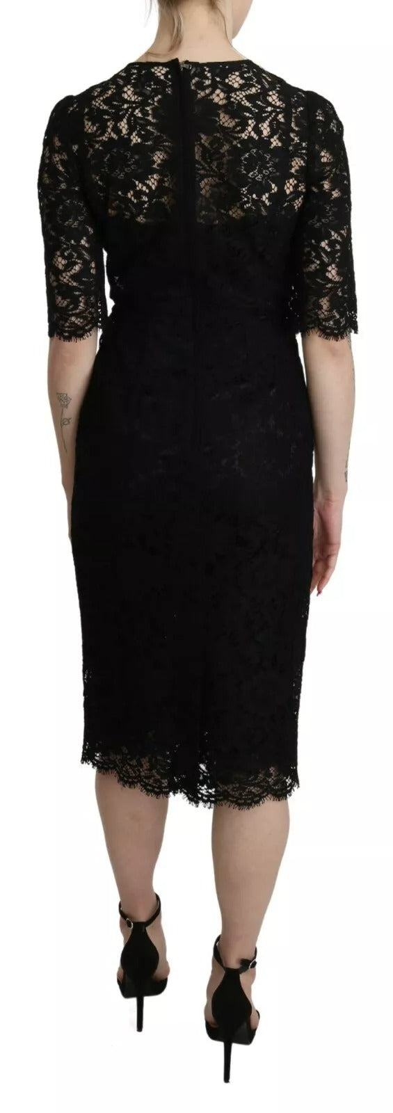 Dolce & Gabbana Black Floral Lace Sheath Knee Length Dress Dolce & Gabbana