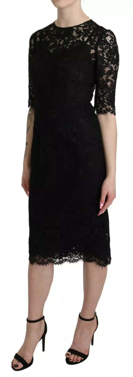 Dolce & Gabbana Black Floral Lace Sheath Knee Length Dress Dolce & Gabbana