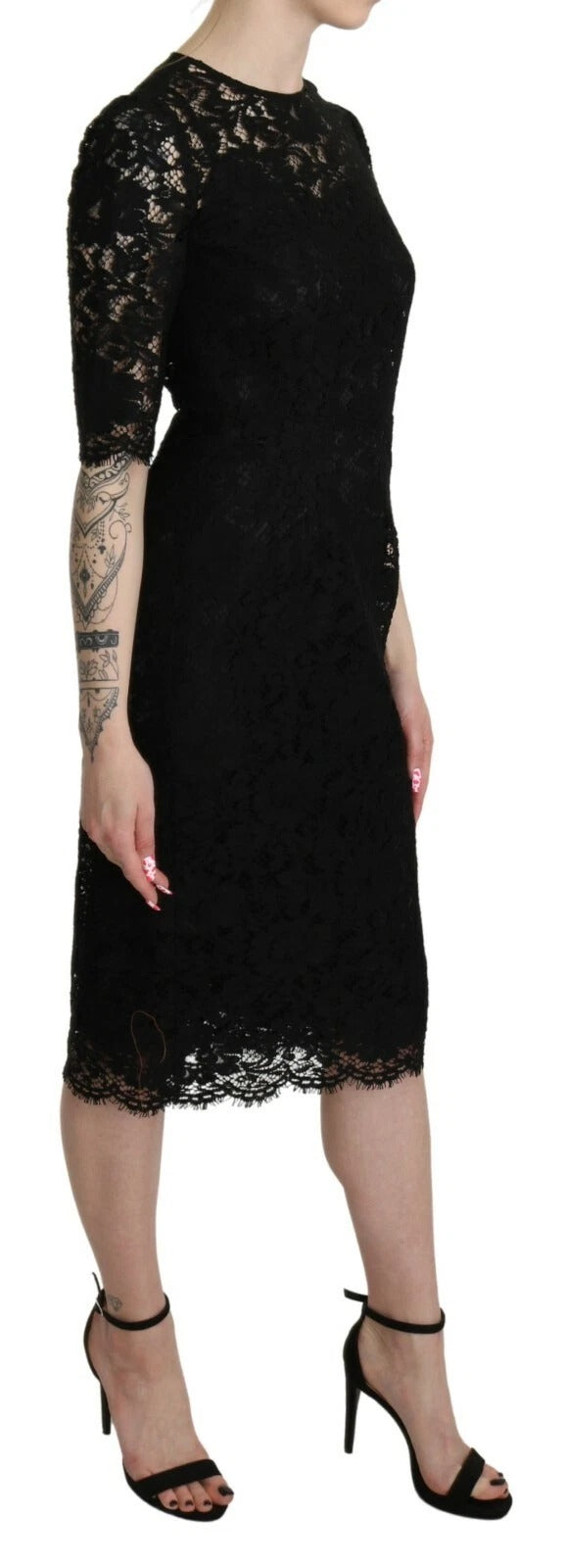 Dolce & Gabbana Black Floral Lace Sheath Knee Length Dress Dolce & Gabbana