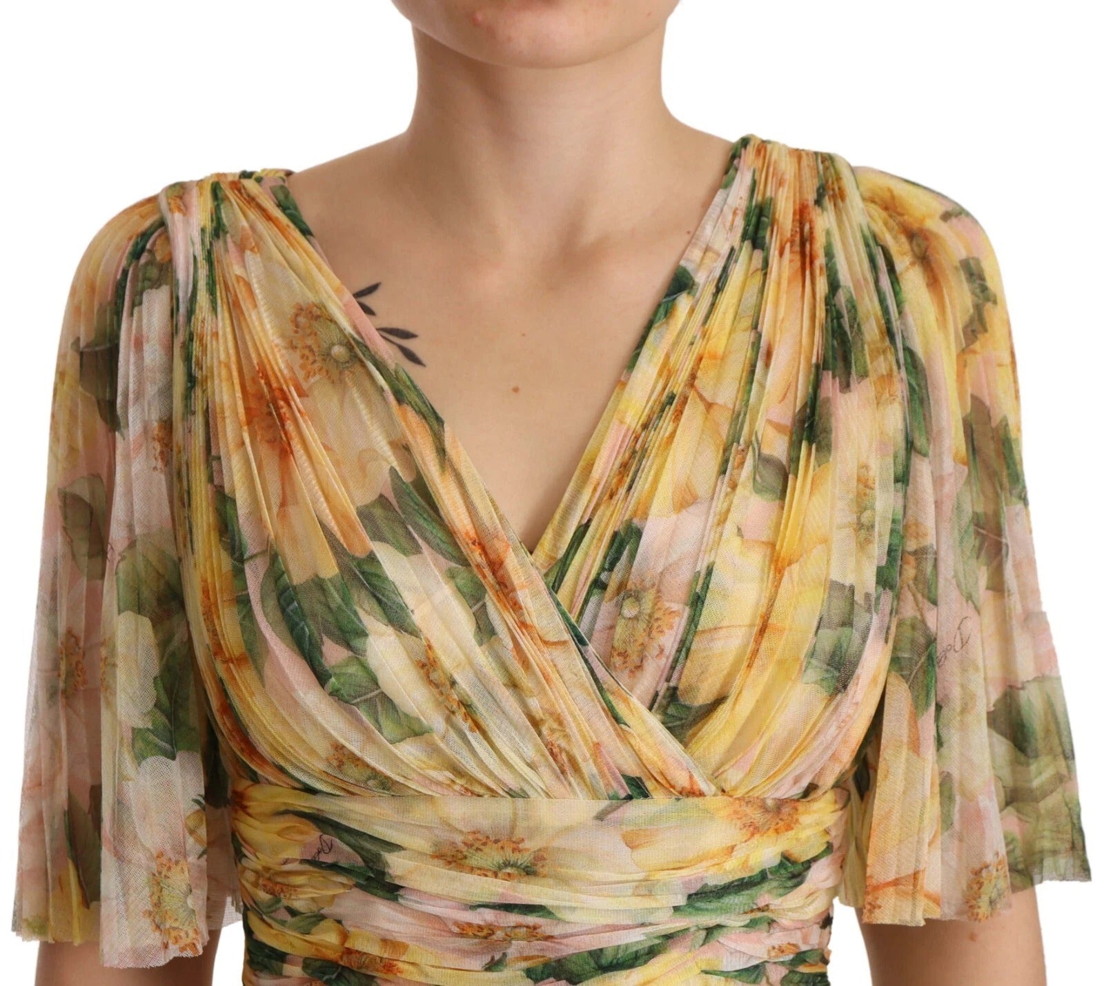 Dolce & Gabbana Yellow Floral Print Pleated Maxi Dress Dolce & Gabbana