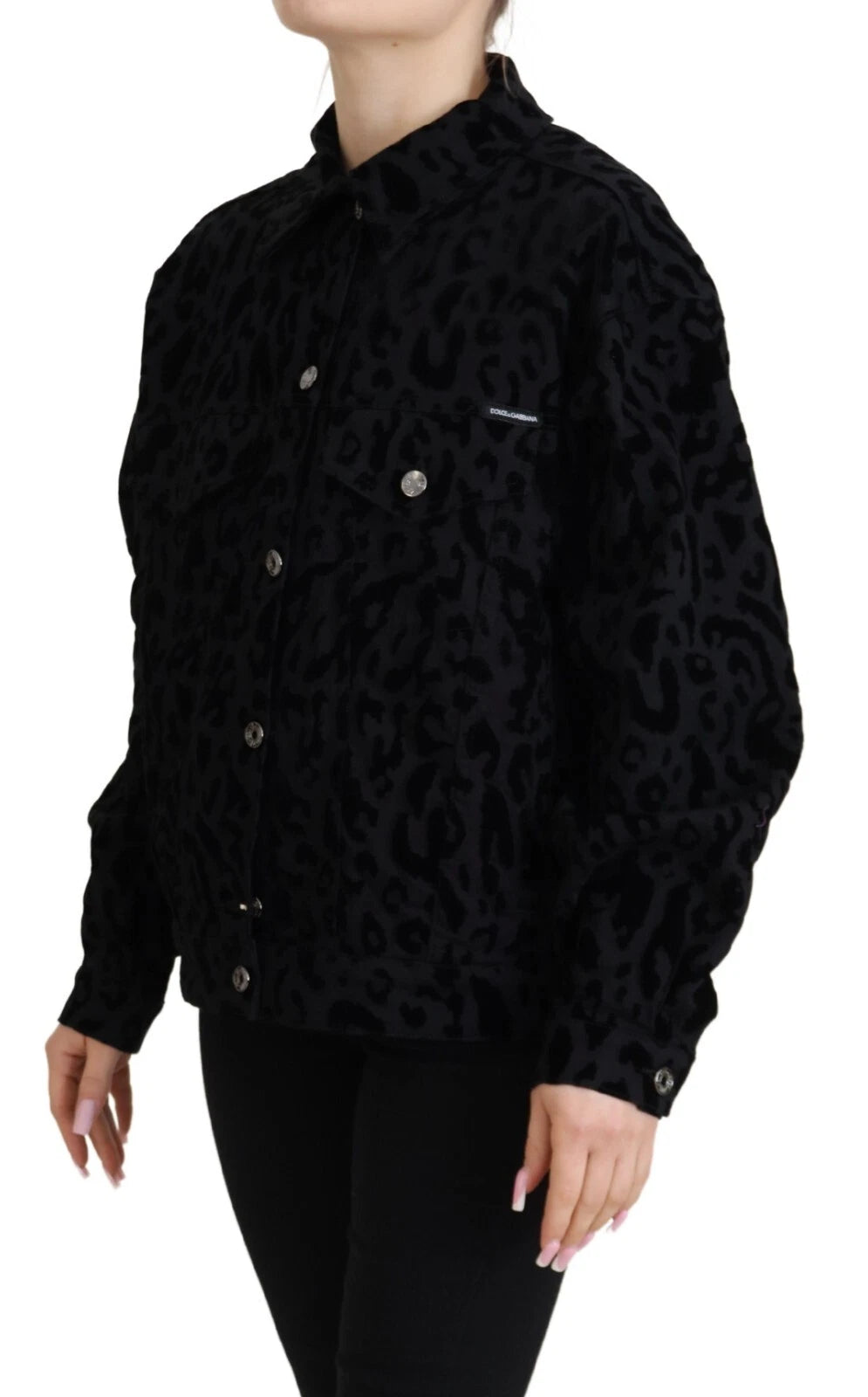 Dolce & Gabbana Cotton Black Leopard Long Sleeve Denim Jacket Dolce & Gabbana