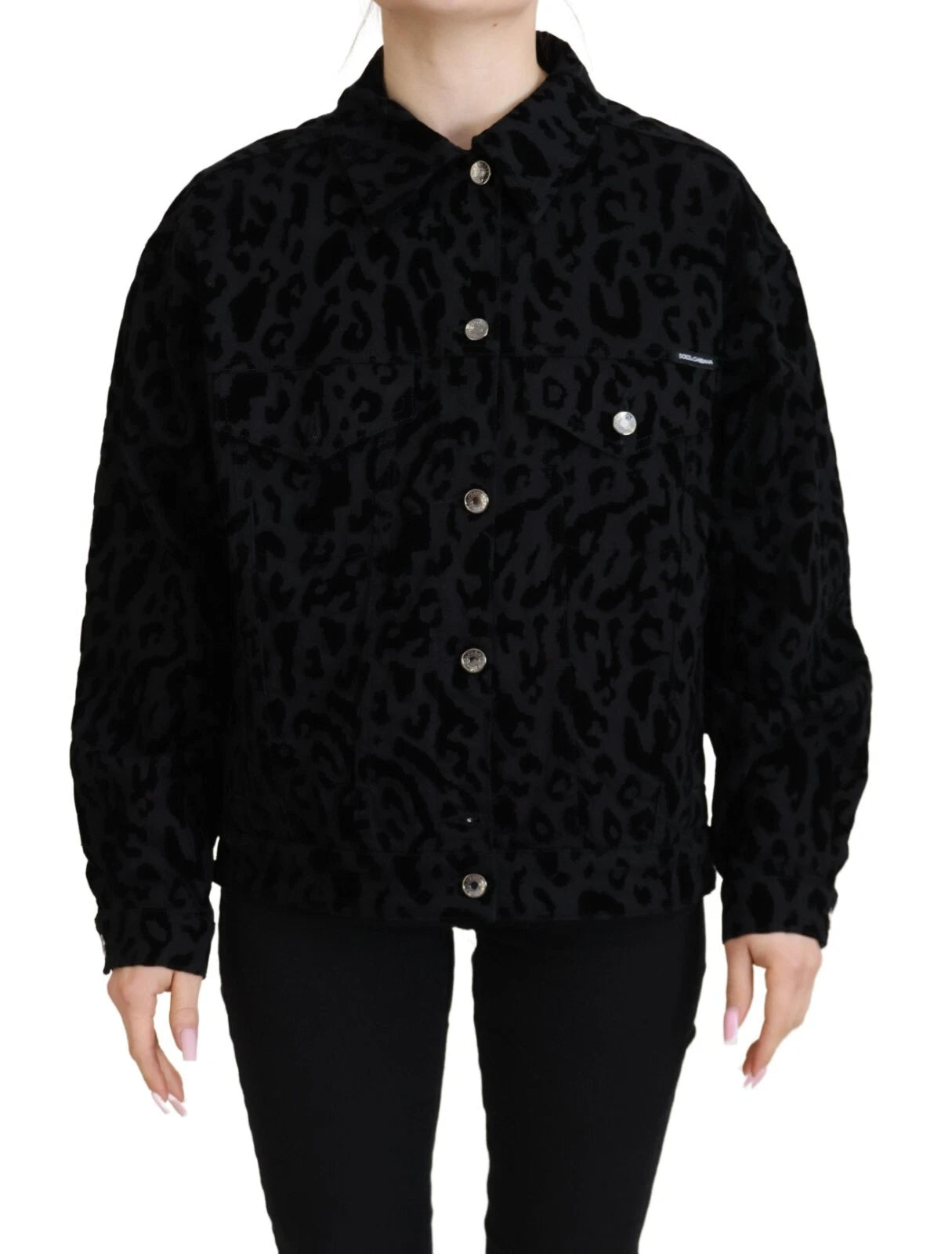 Dolce & Gabbana Cotton Black Leopard Long Sleeve Denim Jacket Dolce & Gabbana