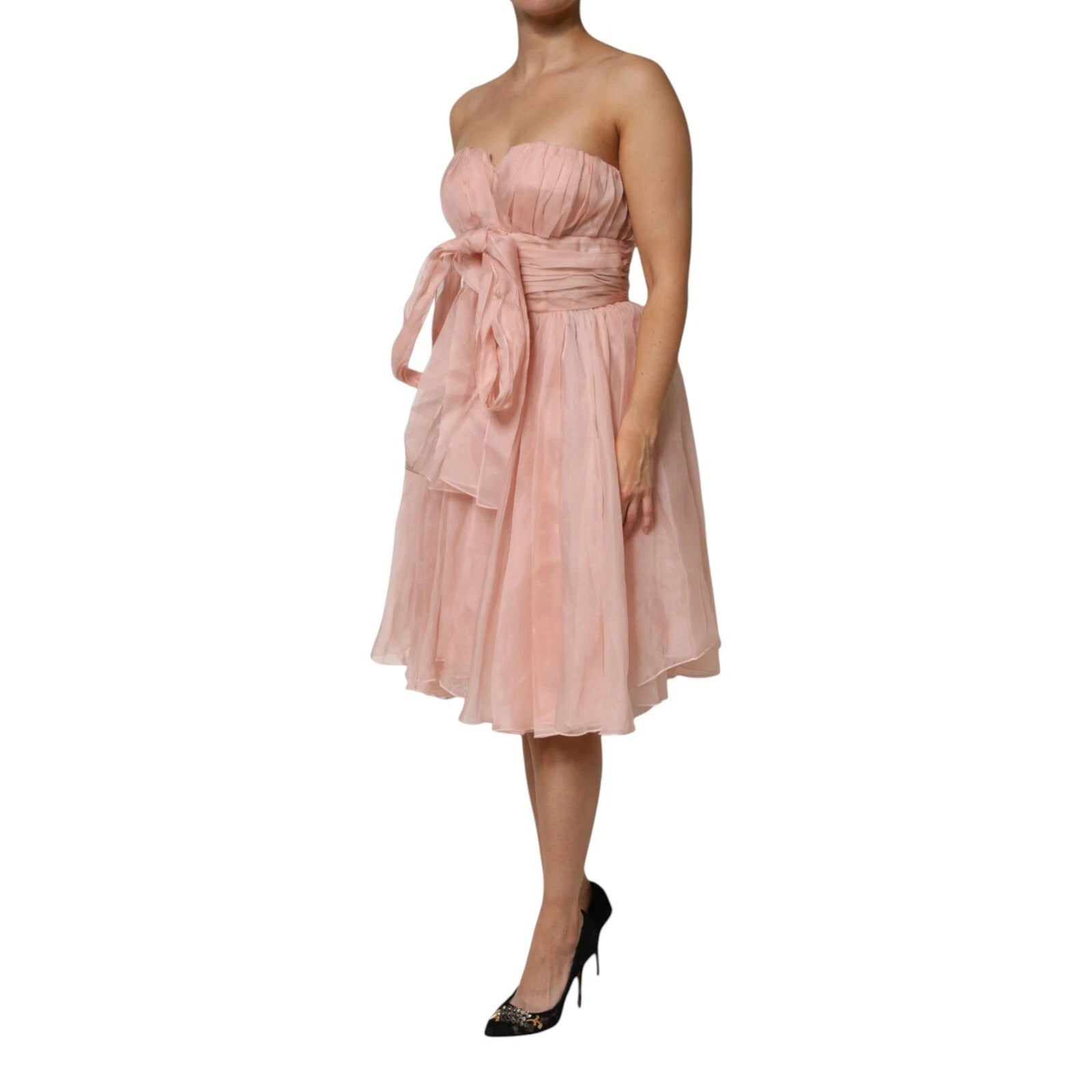 Dolce & Gabbana Pink Silk Chiffon A-line Pleated Midi Dress Dolce & Gabbana
