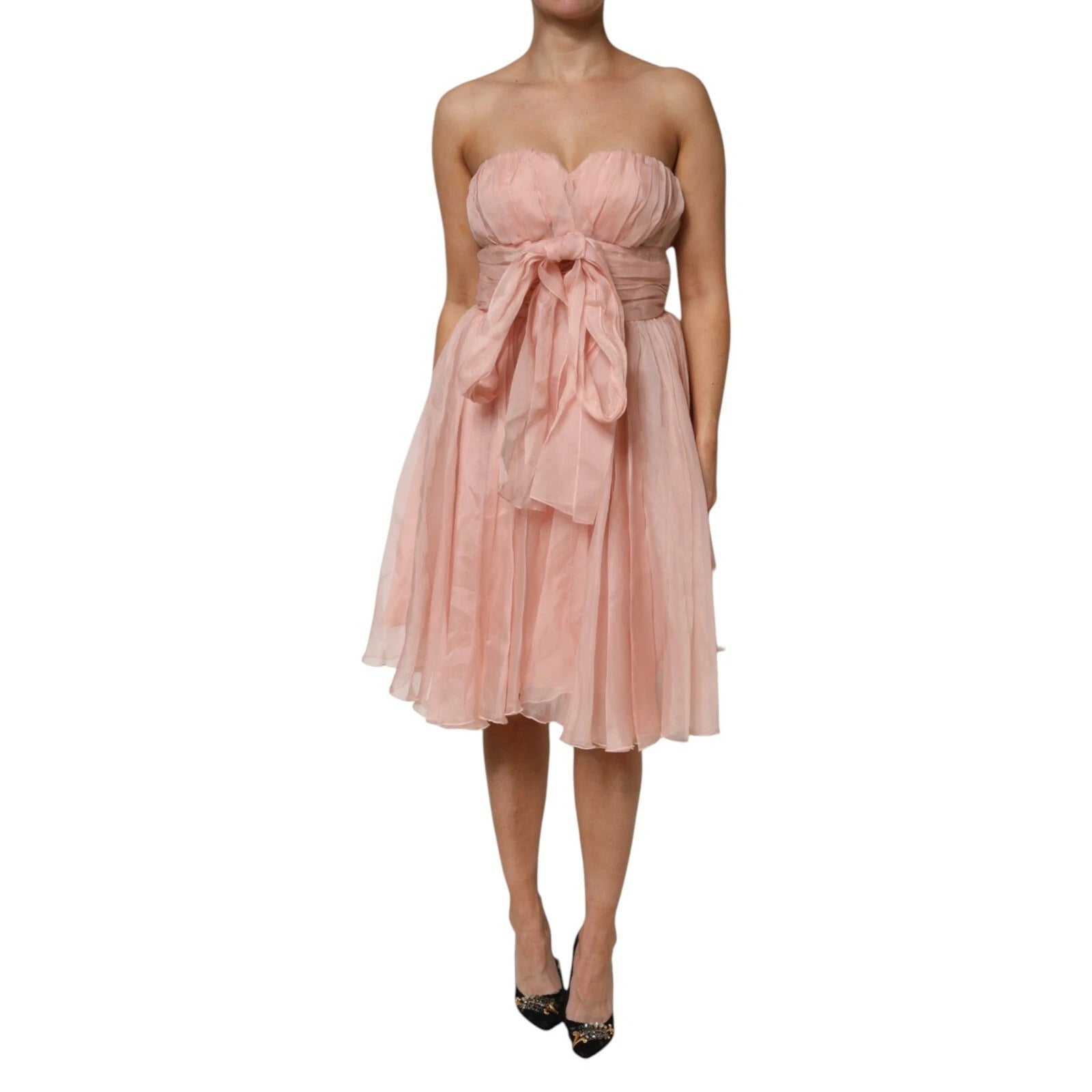 Dolce & Gabbana Pink Silk Chiffon A-line Pleated Midi Dress Dolce & Gabbana