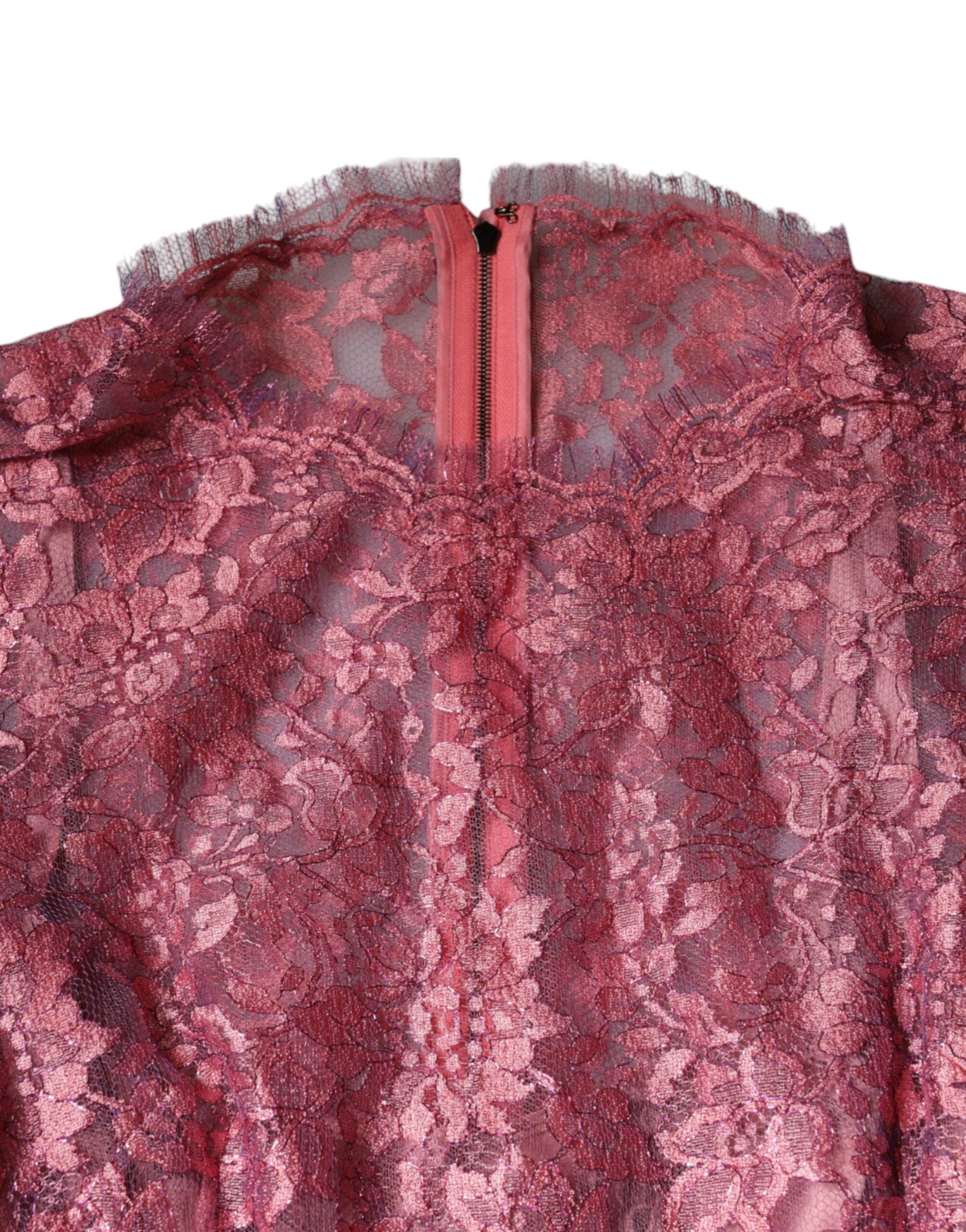 Dolce & Gabbana Pink Floral Lace Long Sleeve Midi Dress Dolce & Gabbana