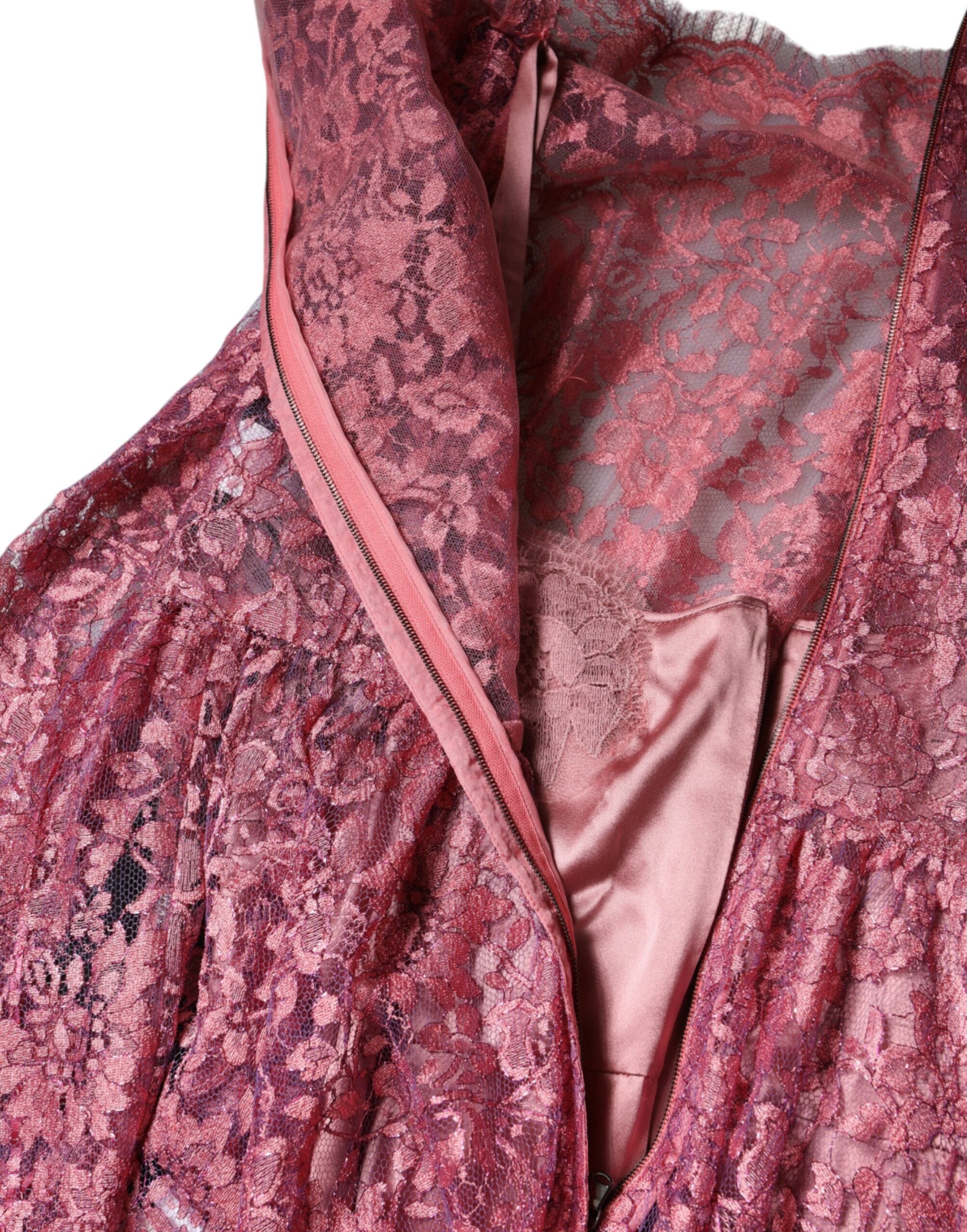 Dolce & Gabbana Pink Floral Lace Long Sleeve Midi Dress Dolce & Gabbana