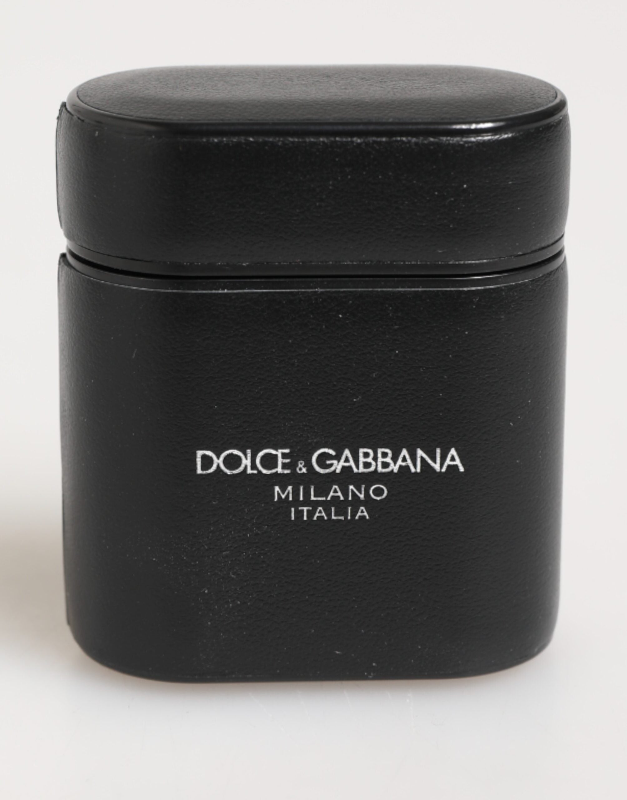 Dolce & Gabbana Black Calfskin Leather Logo Print Flip Holder Airpods Case Dolce & Gabbana