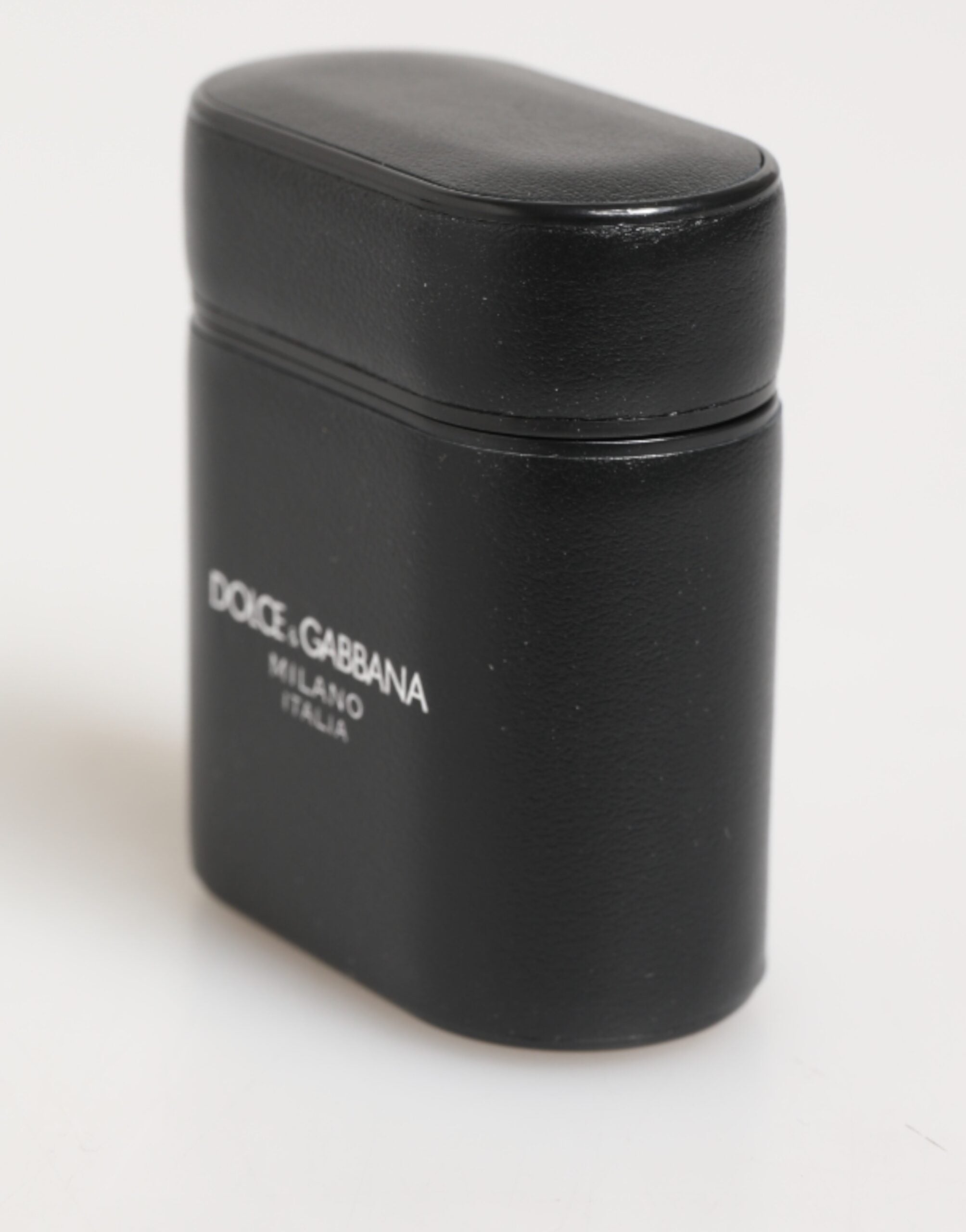 Dolce & Gabbana Black Calfskin Leather Logo Print Flip Holder Airpods Case Dolce & Gabbana