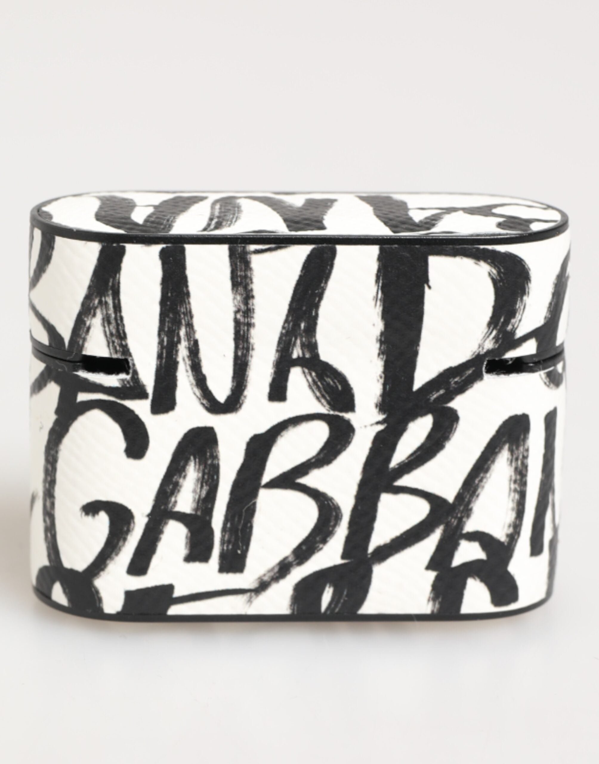Dolce & Gabbana Black White Leather Monogram Print Logo Holder Airpods Case Dolce & Gabbana