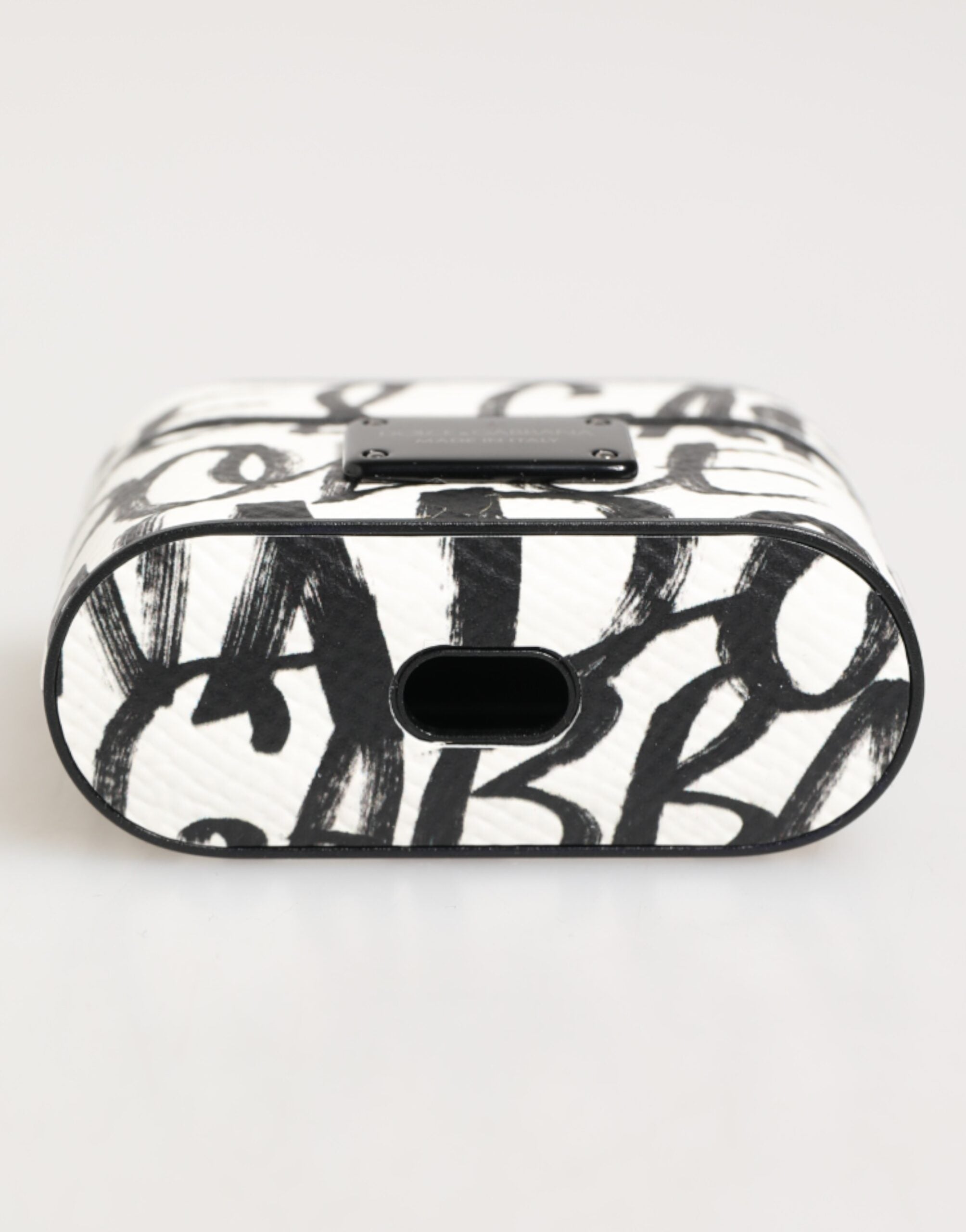 Dolce & Gabbana Black White Leather Monogram Print Logo Holder Airpods Case Dolce & Gabbana