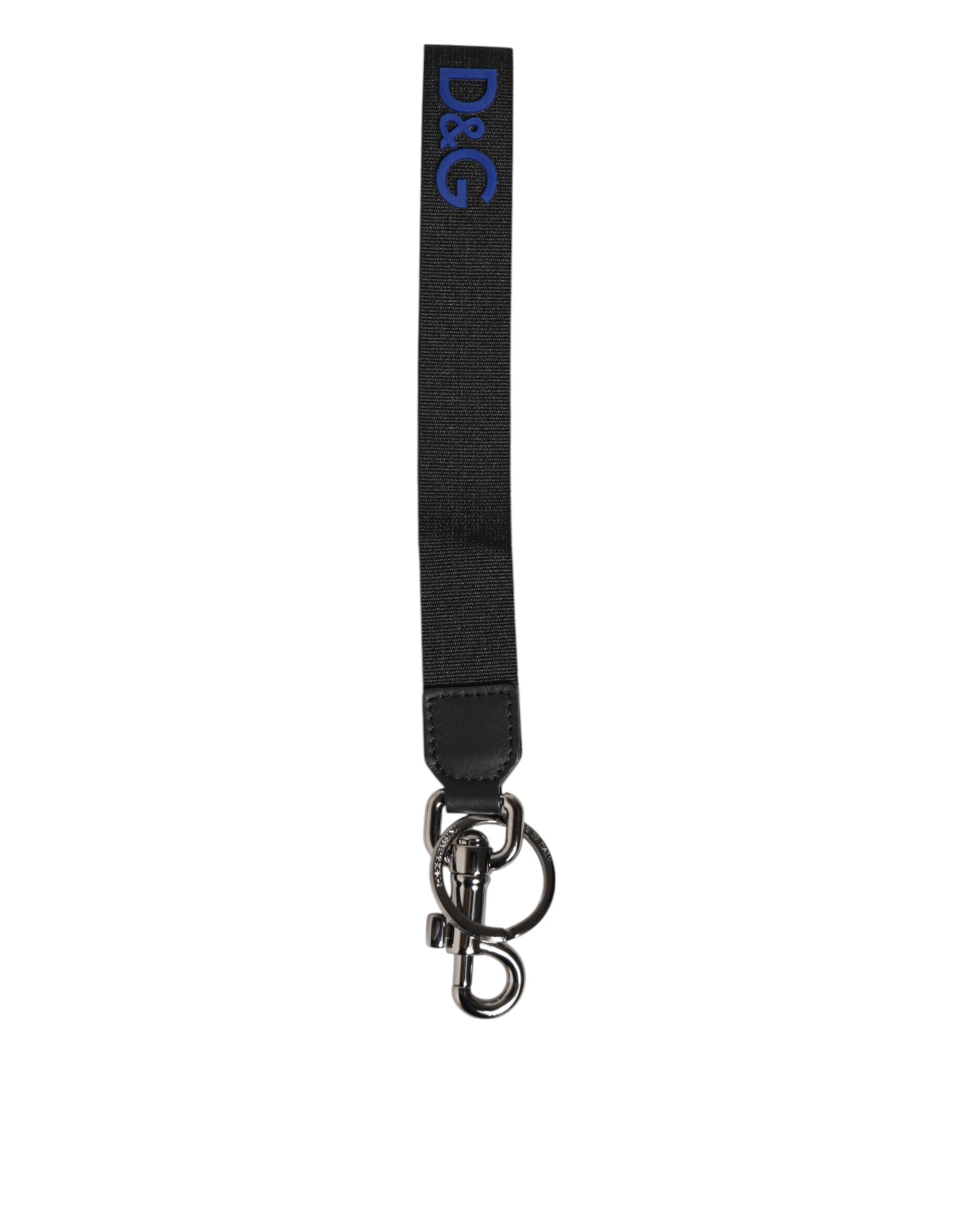 Dolce & Gabbana Black Blue DG Logo Polyester Brass Holder Keychain Keyring Dolce & Gabbana