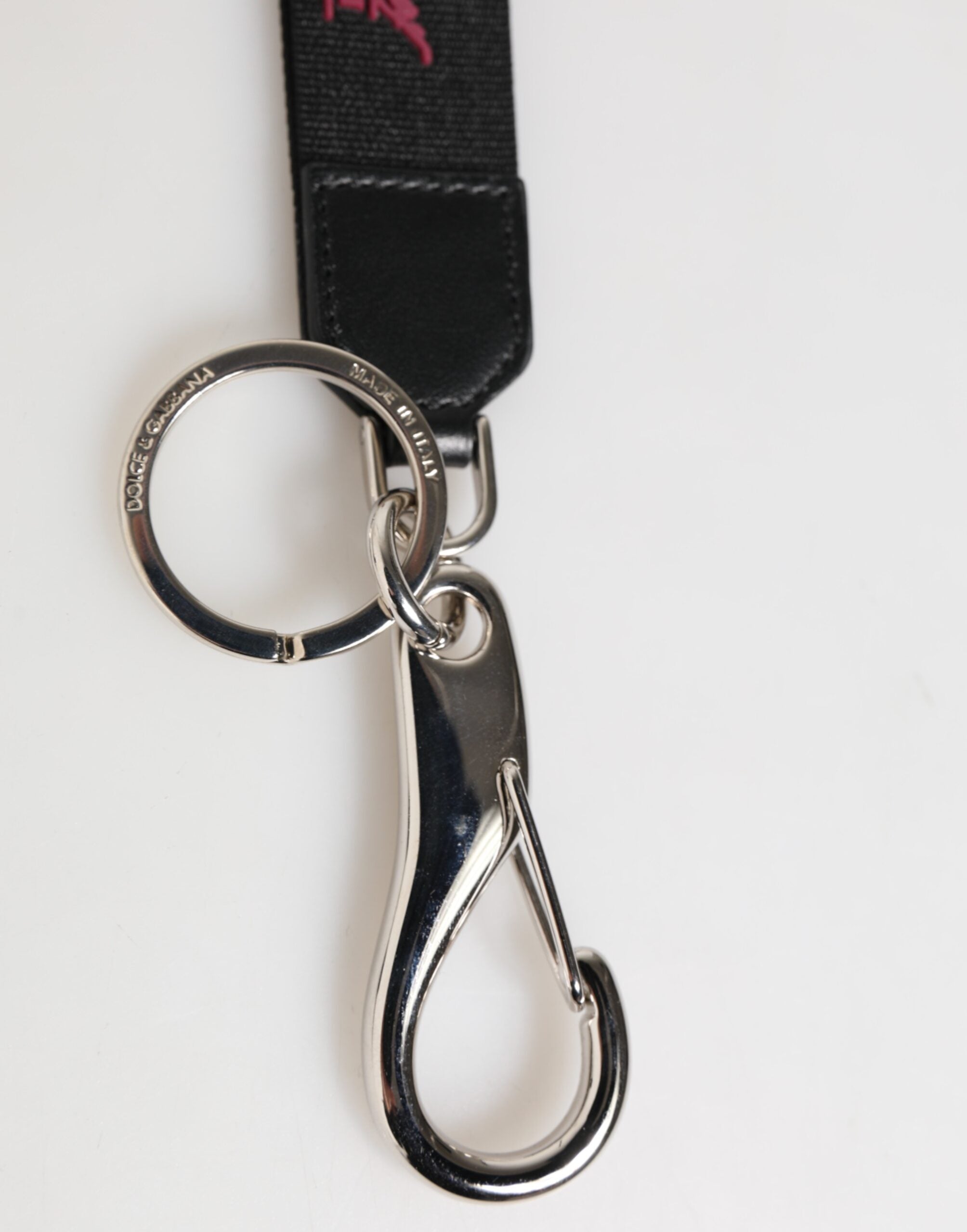 Dolce & Gabbana Black Burgundy Nylon DG Logo Crown Holder Keychain Keyring Dolce & Gabbana