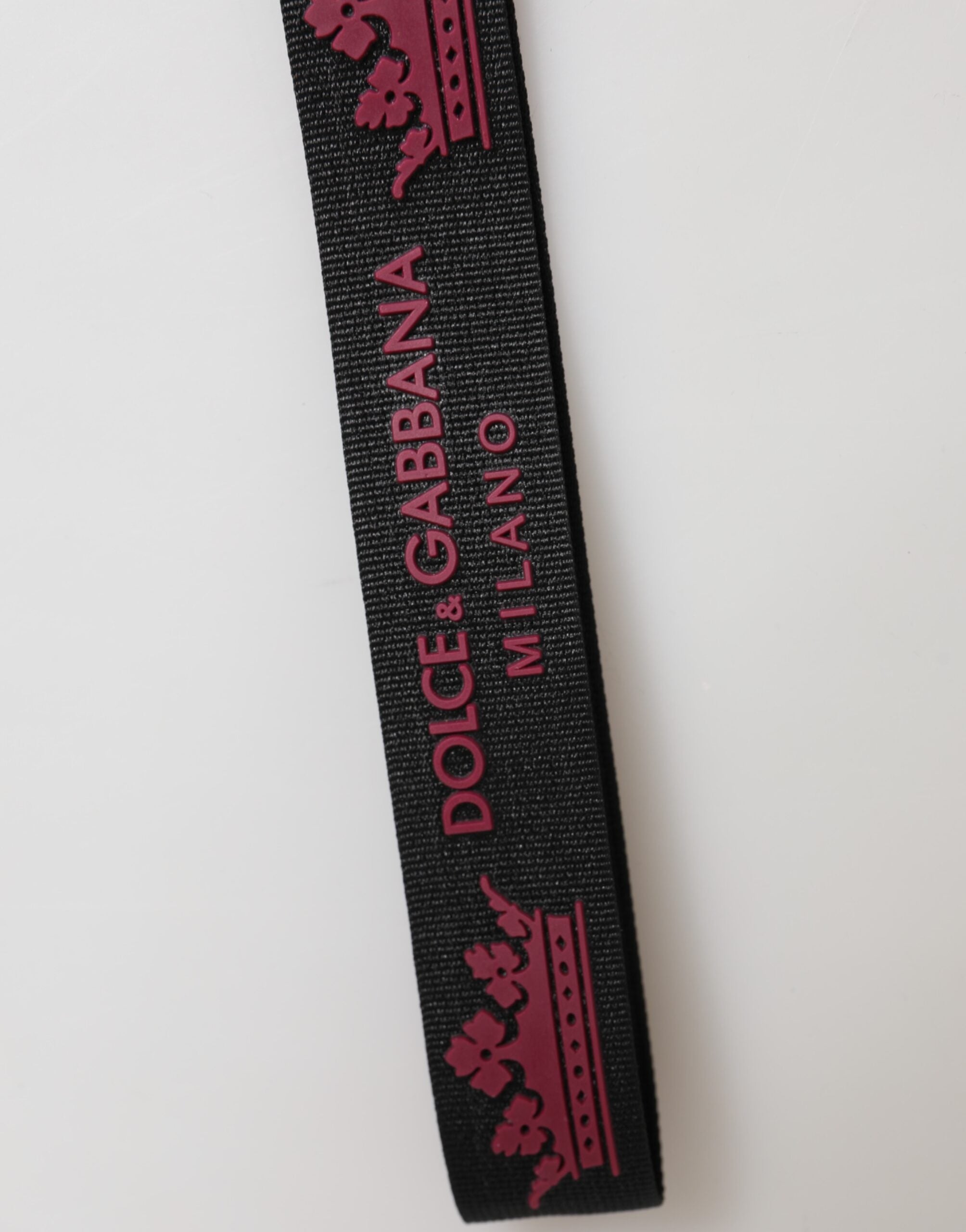 Dolce & Gabbana Black Burgundy Nylon DG Logo Crown Holder Keychain Keyring Dolce & Gabbana