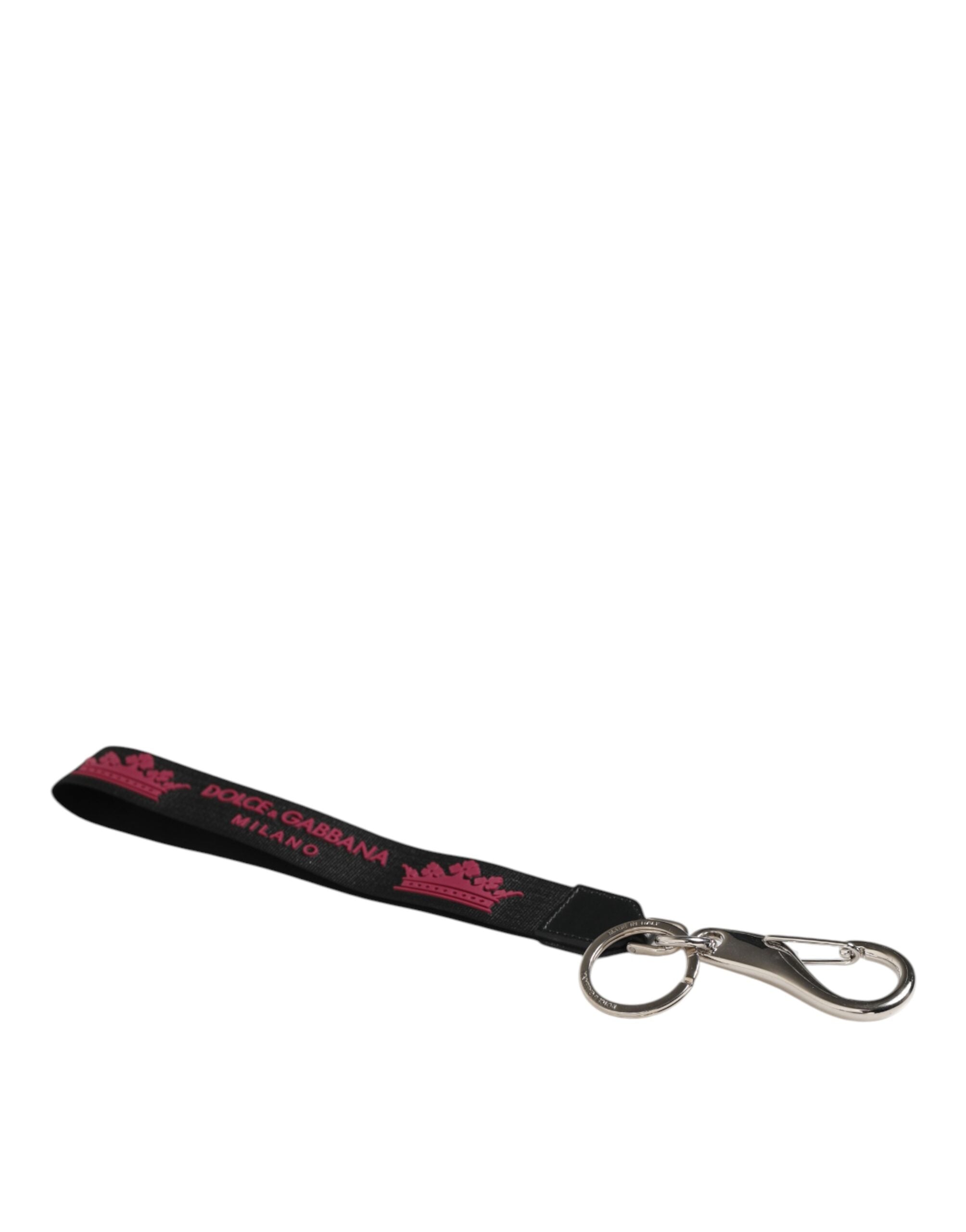 Dolce & Gabbana Black Burgundy Nylon DG Logo Crown Holder Keychain Keyring Dolce & Gabbana