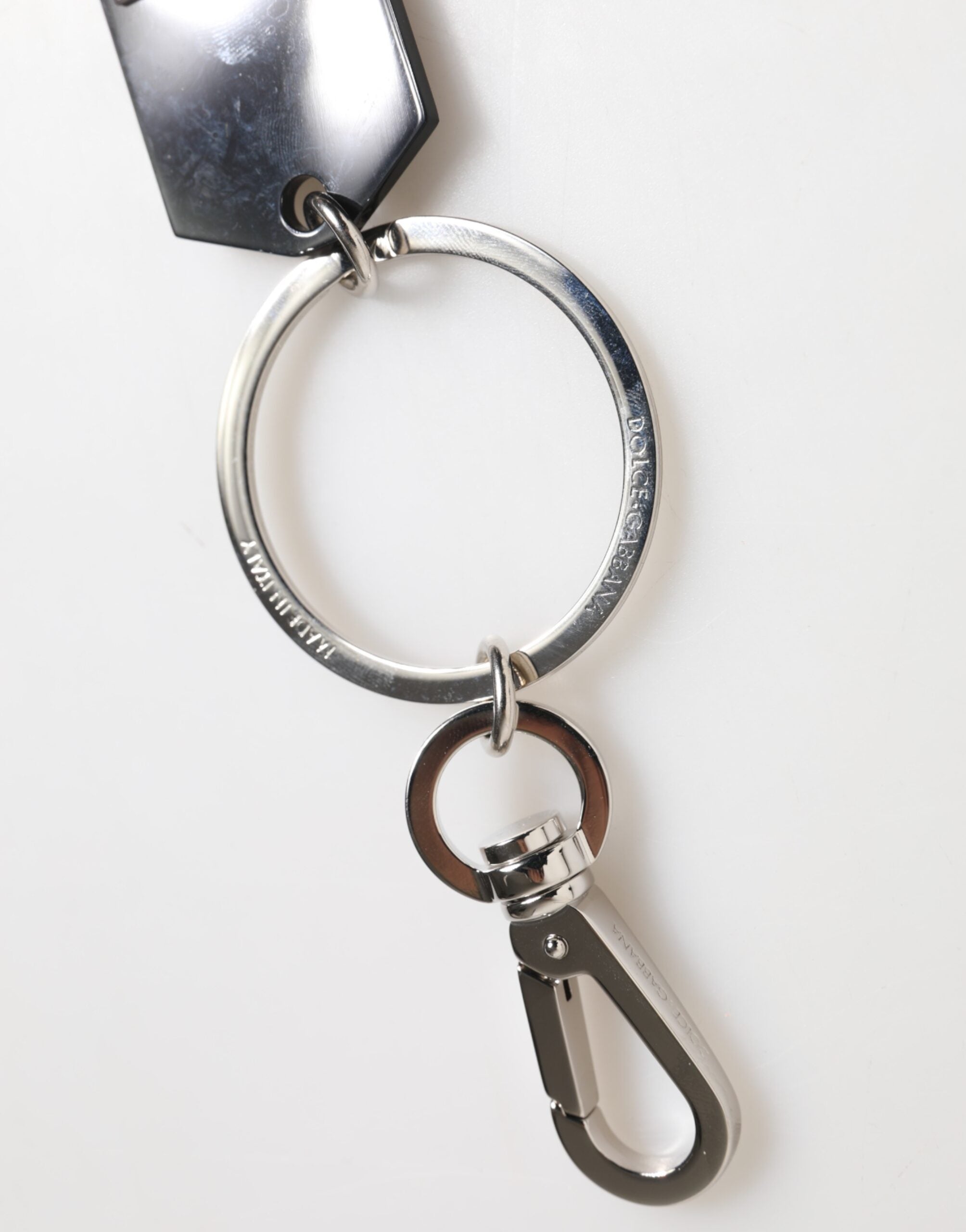 Dolce & Gabbana Black Sint Glass Plaque DG Logo Metal PlateKeychain Keyring Dolce & Gabbana