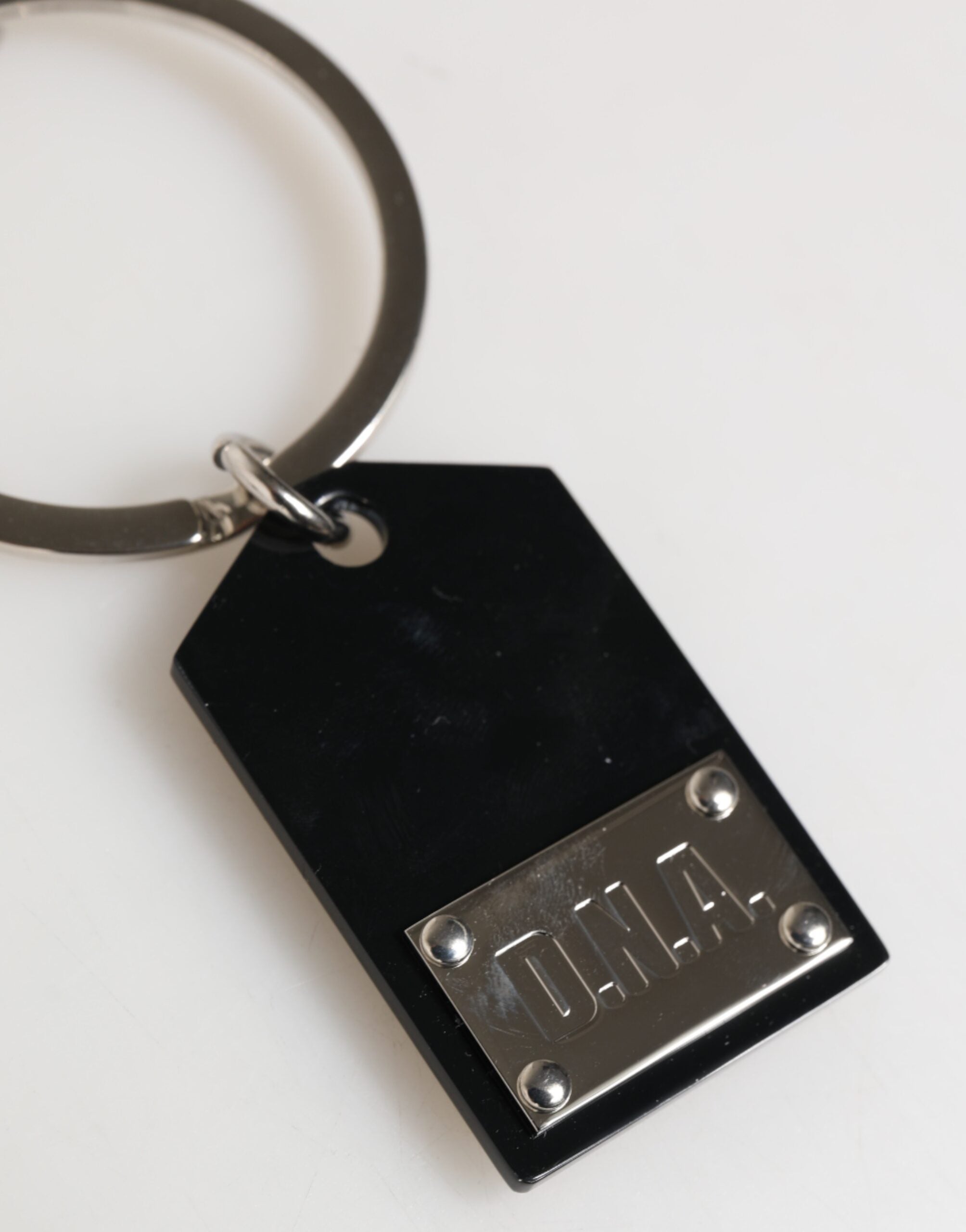 Dolce & Gabbana Black Sint Glass Plaque DG Logo Metal PlateKeychain Keyring Dolce & Gabbana