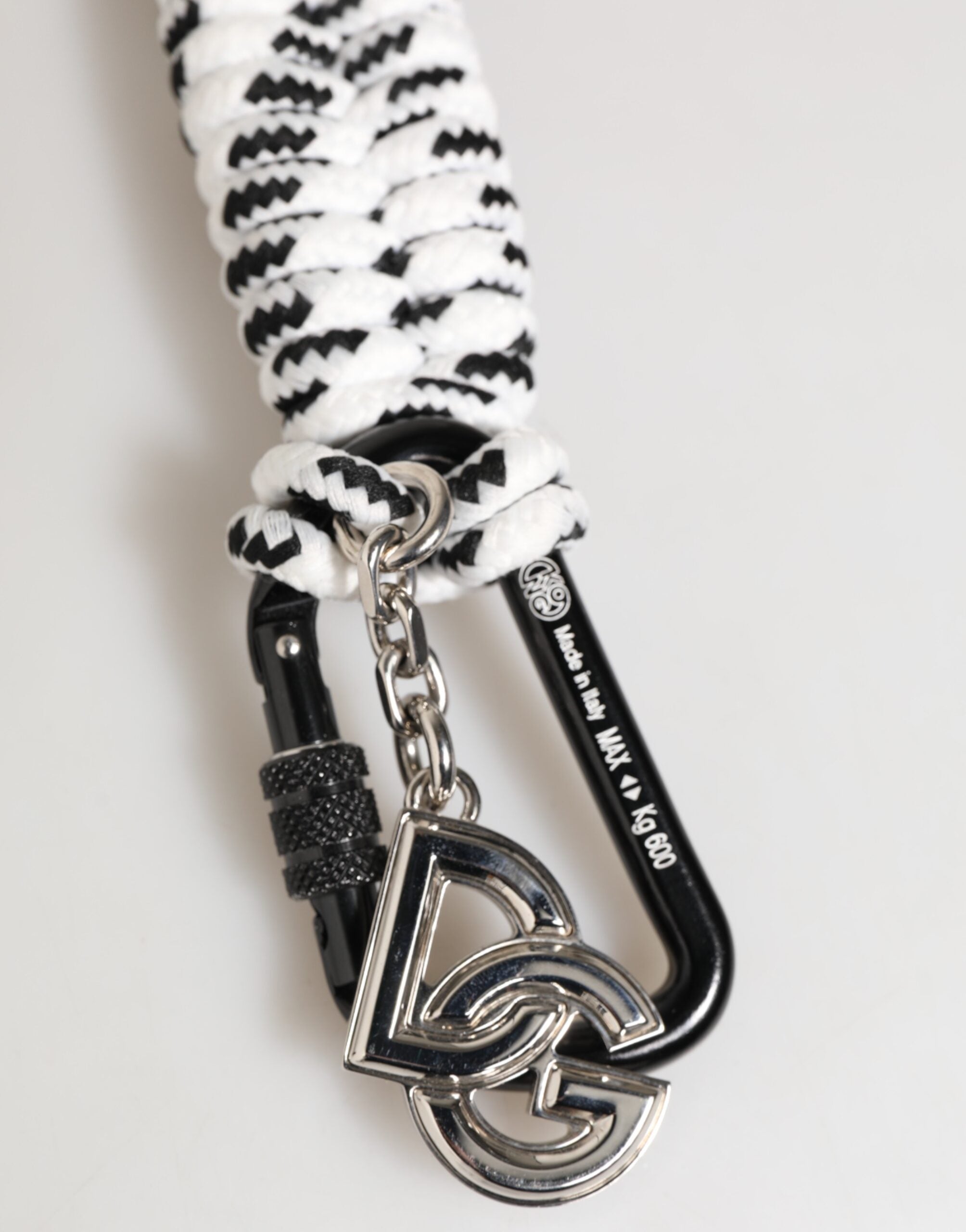 Dolce & Gabbana Black White Polyester Tape String DG Logo Keychain Keyring Dolce & Gabbana