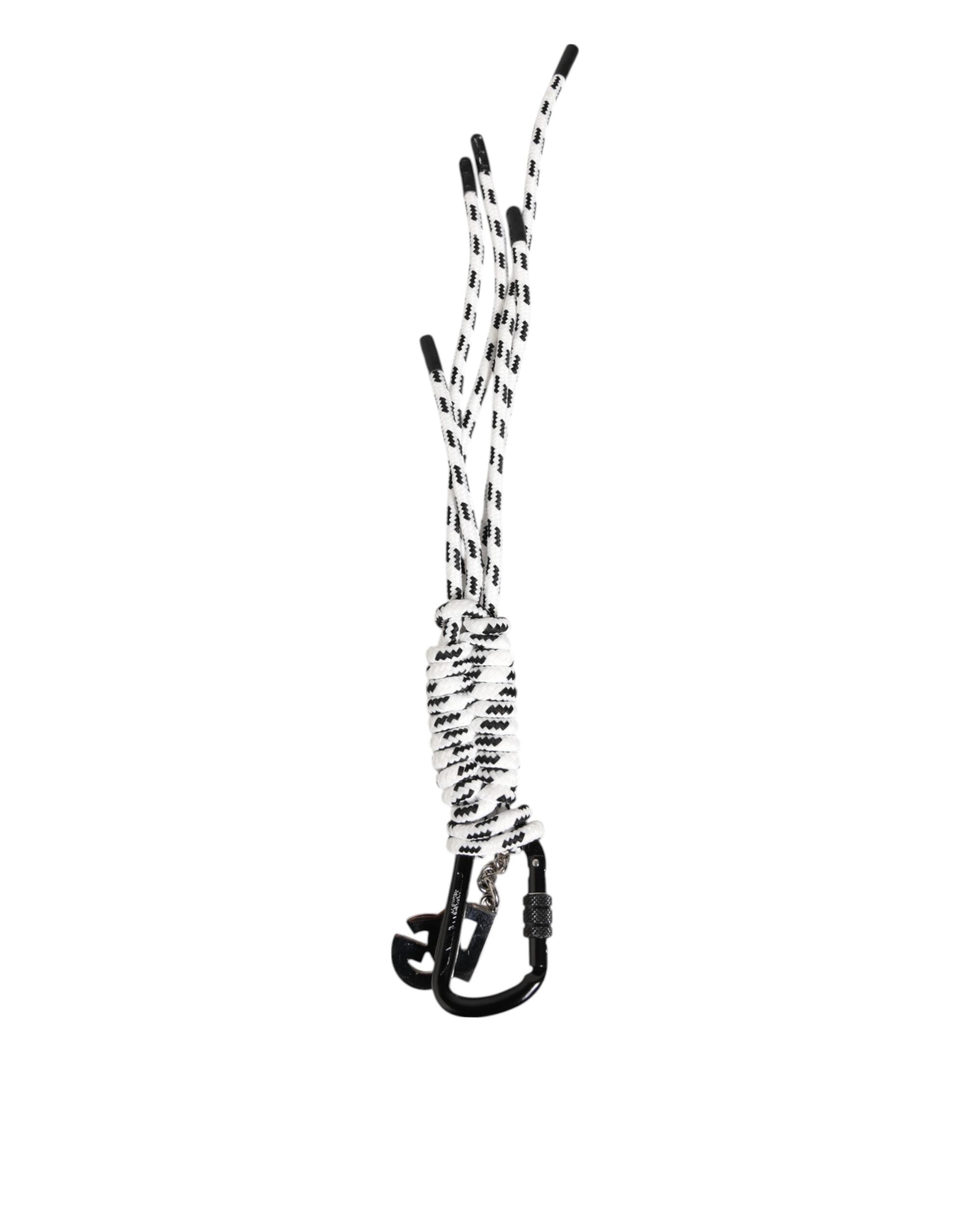 Dolce & Gabbana Black White Polyester Tape String DG Logo Keychain Keyring Dolce & Gabbana