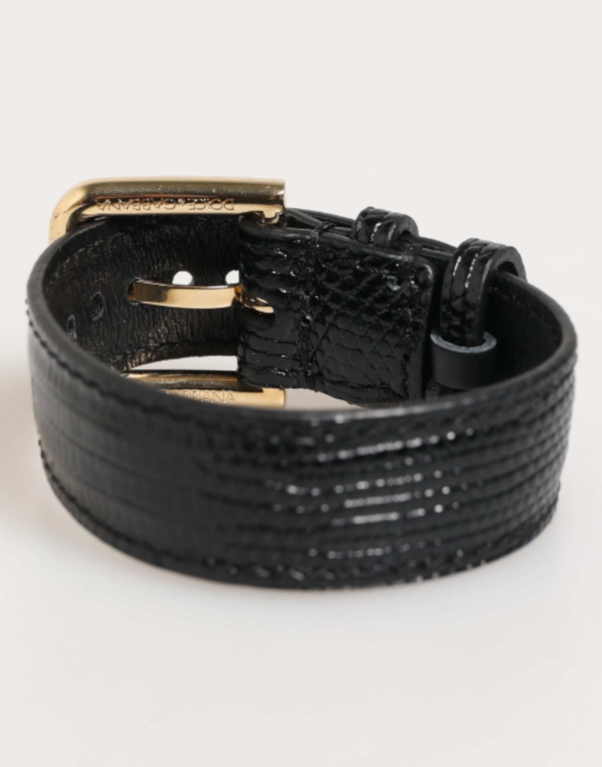 Dolce & Gabbana Black Embossed Leather Gold Buckle Belt Strap Bracelet Dolce & Gabbana