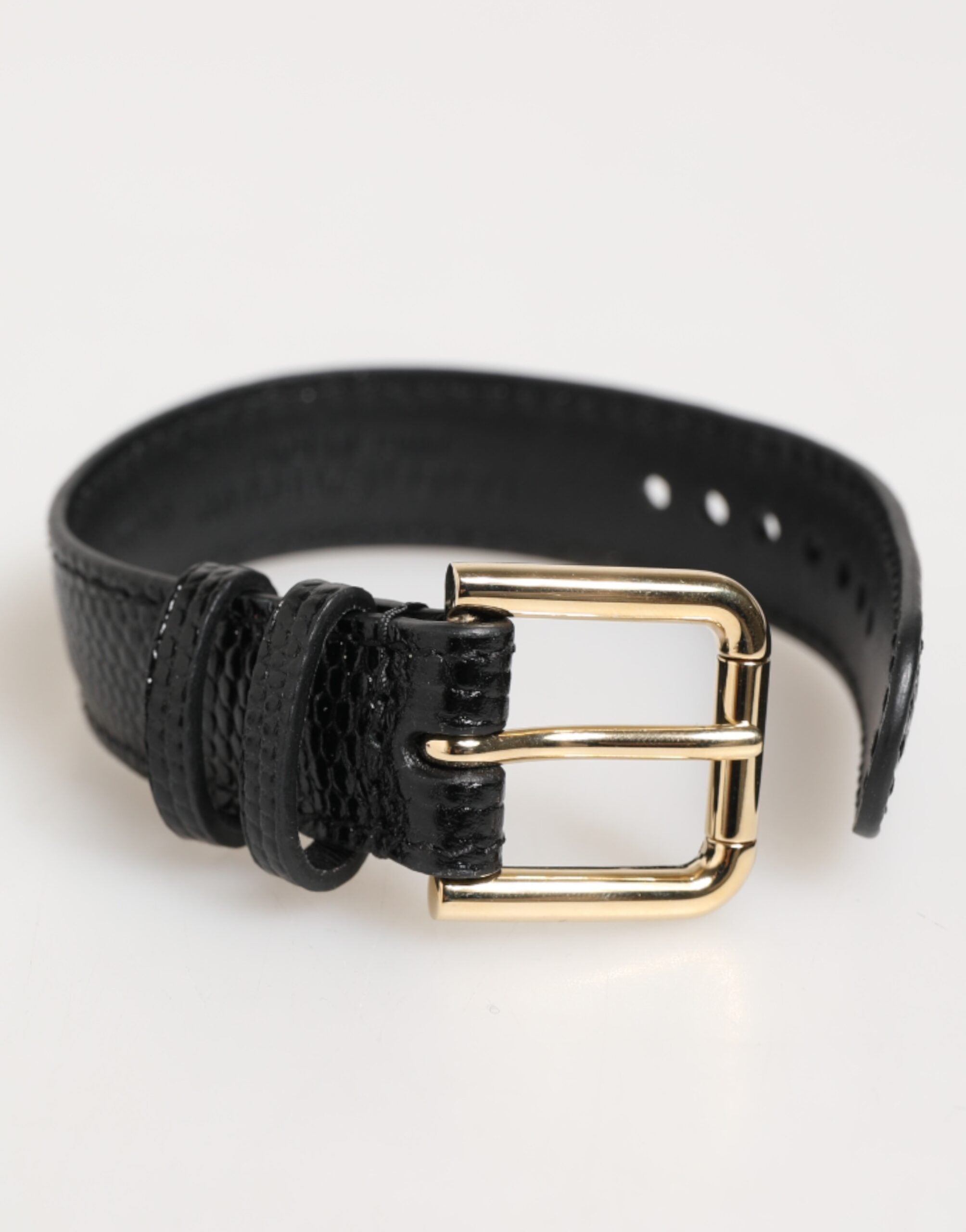 Dolce & Gabbana Black Embossed Leather Gold Buckle Belt Strap Bracelet Dolce & Gabbana