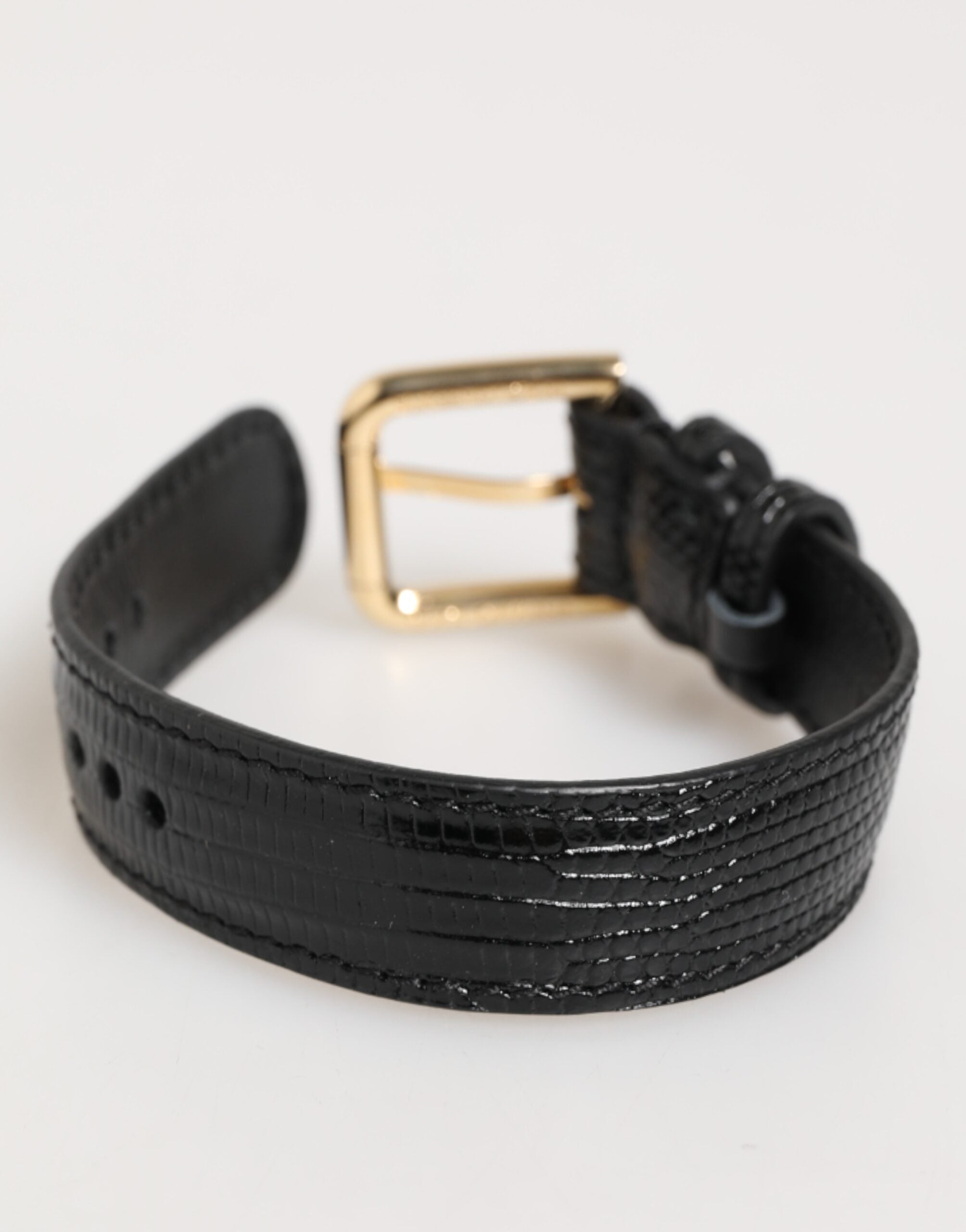 Dolce & Gabbana Black Embossed Leather Gold Buckle Belt Strap Bracelet Dolce & Gabbana