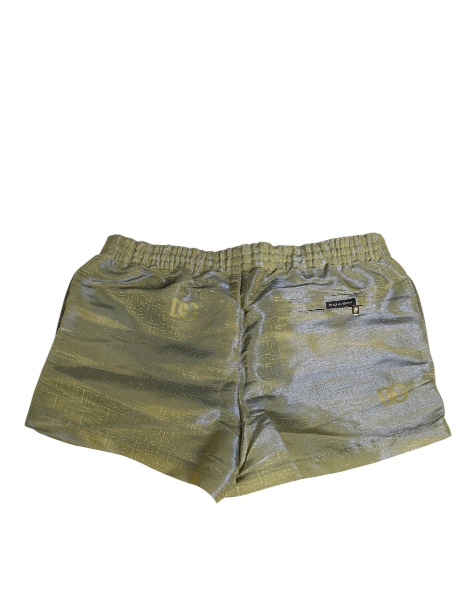 Dolce & Gabbana Green Polyester Metallic Logo Print Men Swimwear Dolce & Gabbana