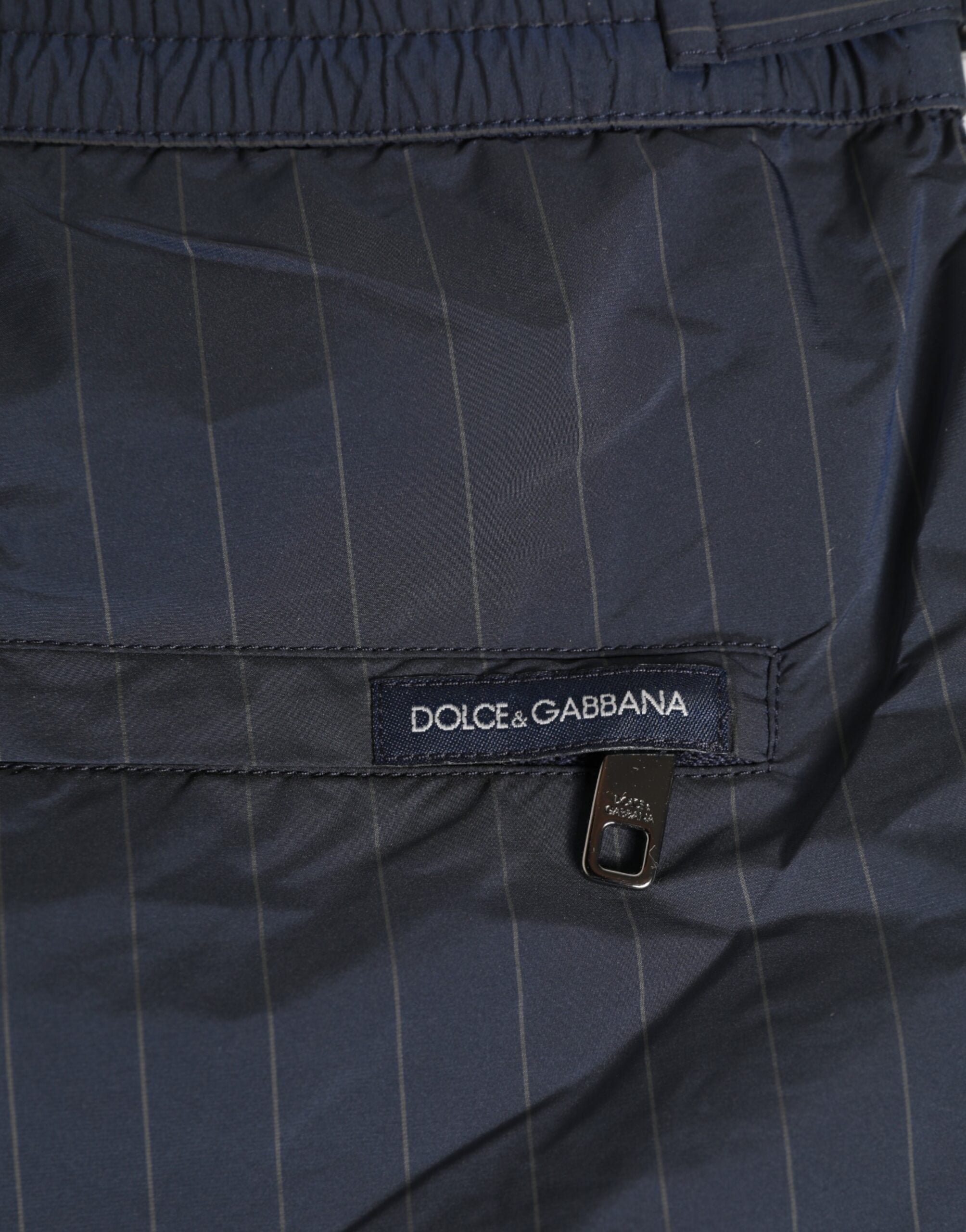 Dolce & Gabbana Navy Blue Polyester Pinstripe Men Shorts Swimwear Dolce & Gabbana
