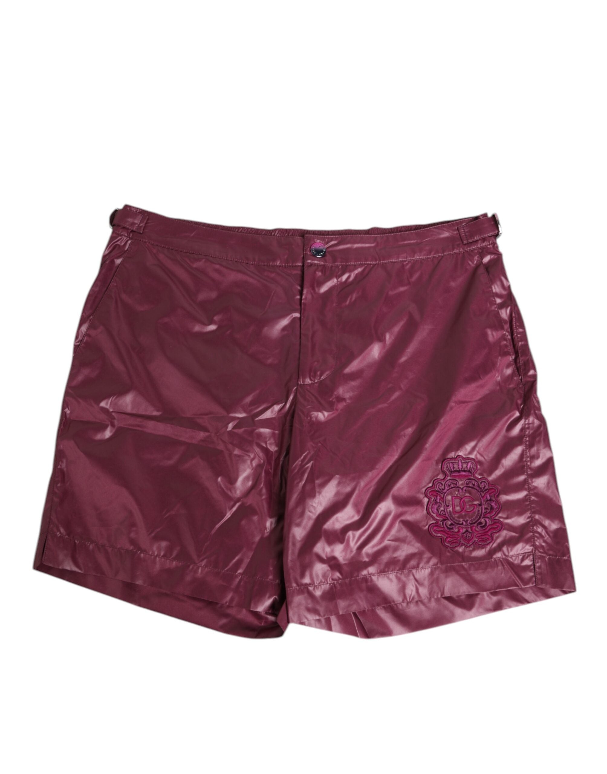 Dolce & Gabbana Burgundy Polyester Logo Embossed Crest Swimwear Dolce & Gabbana