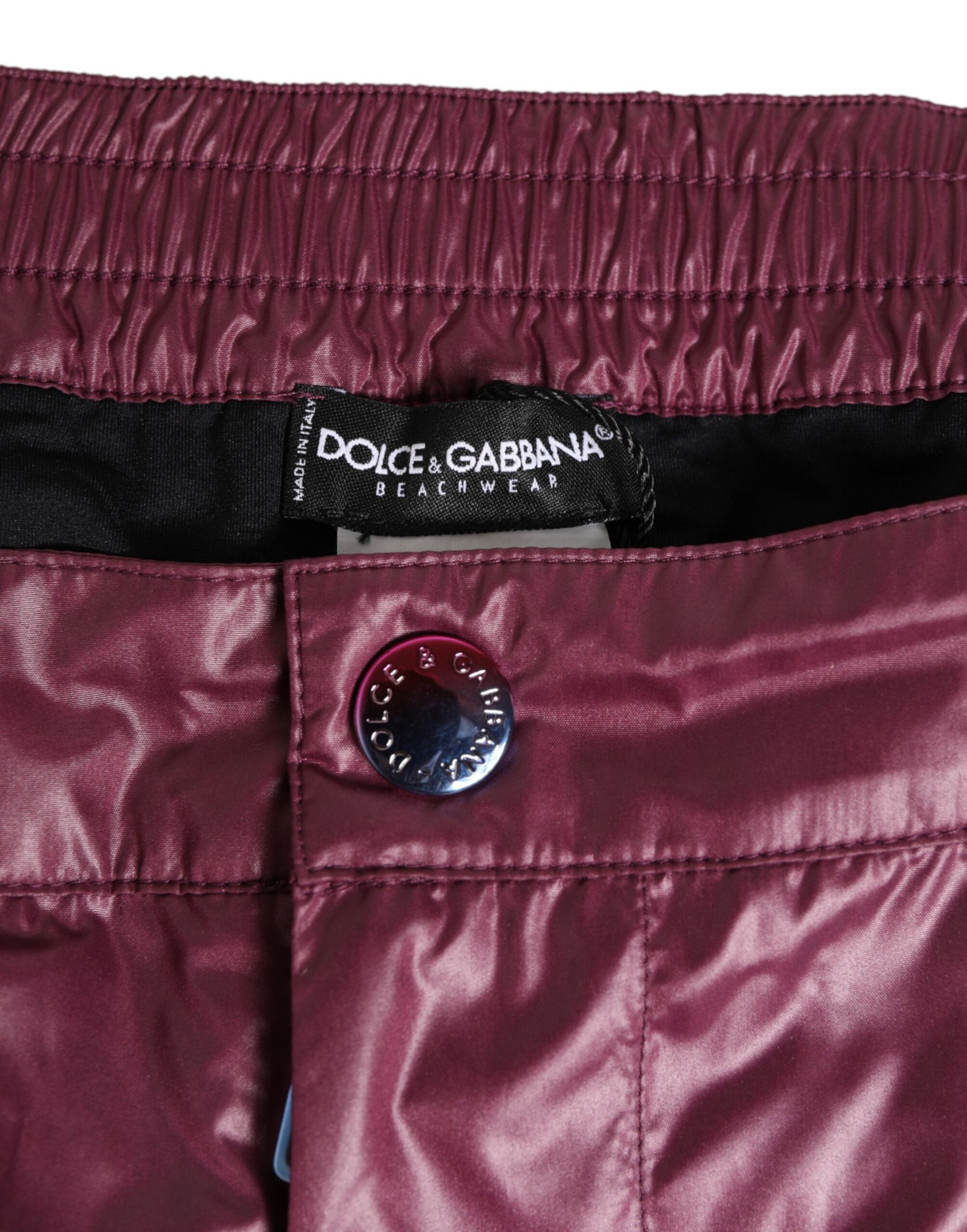 Dolce & Gabbana Burgundy Polyester Logo Embossed Crest Swimwear Dolce & Gabbana