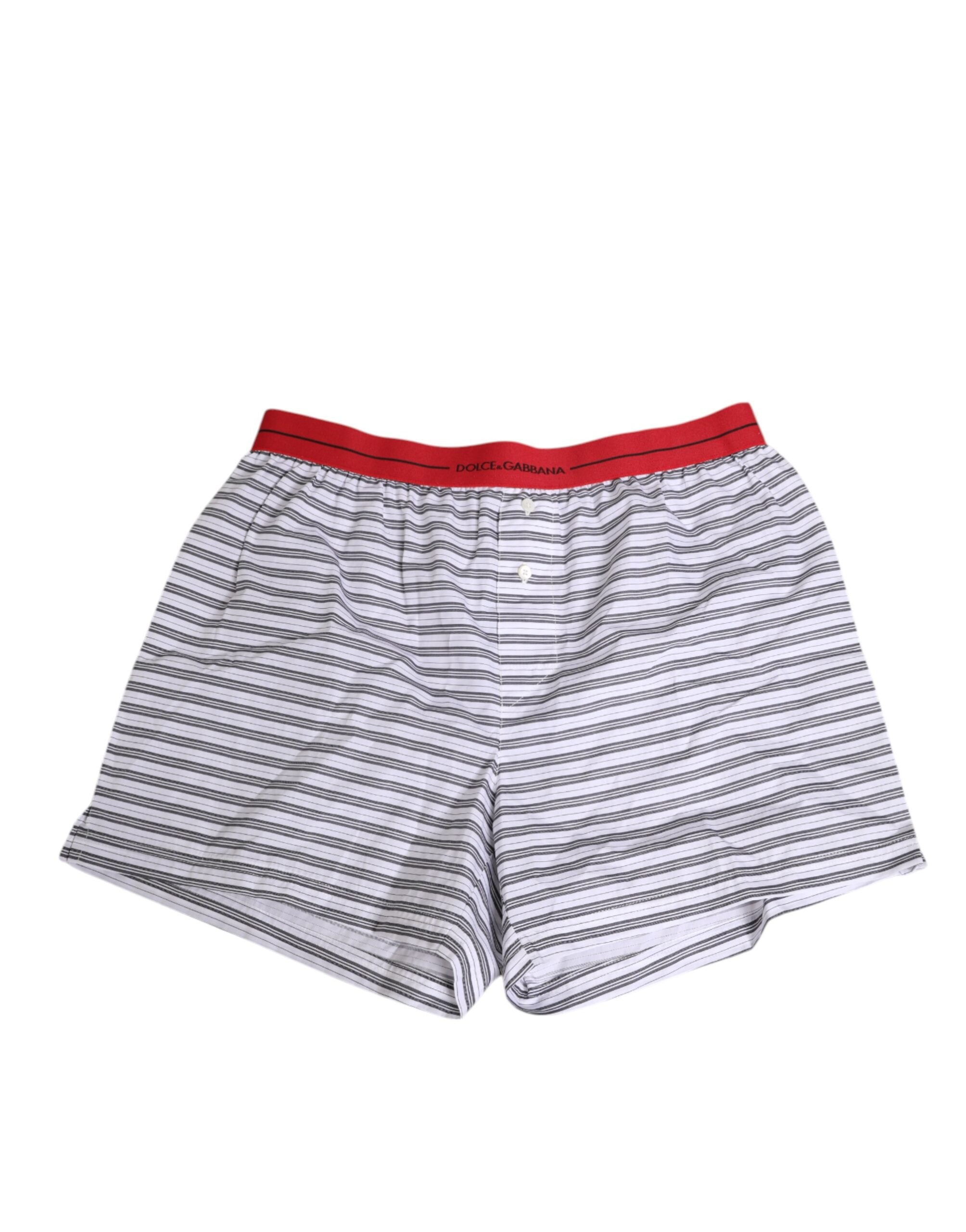 Dolce & Gabbana White Striped Cotton Red Waistband Shorts Swimwear Dolce & Gabbana
